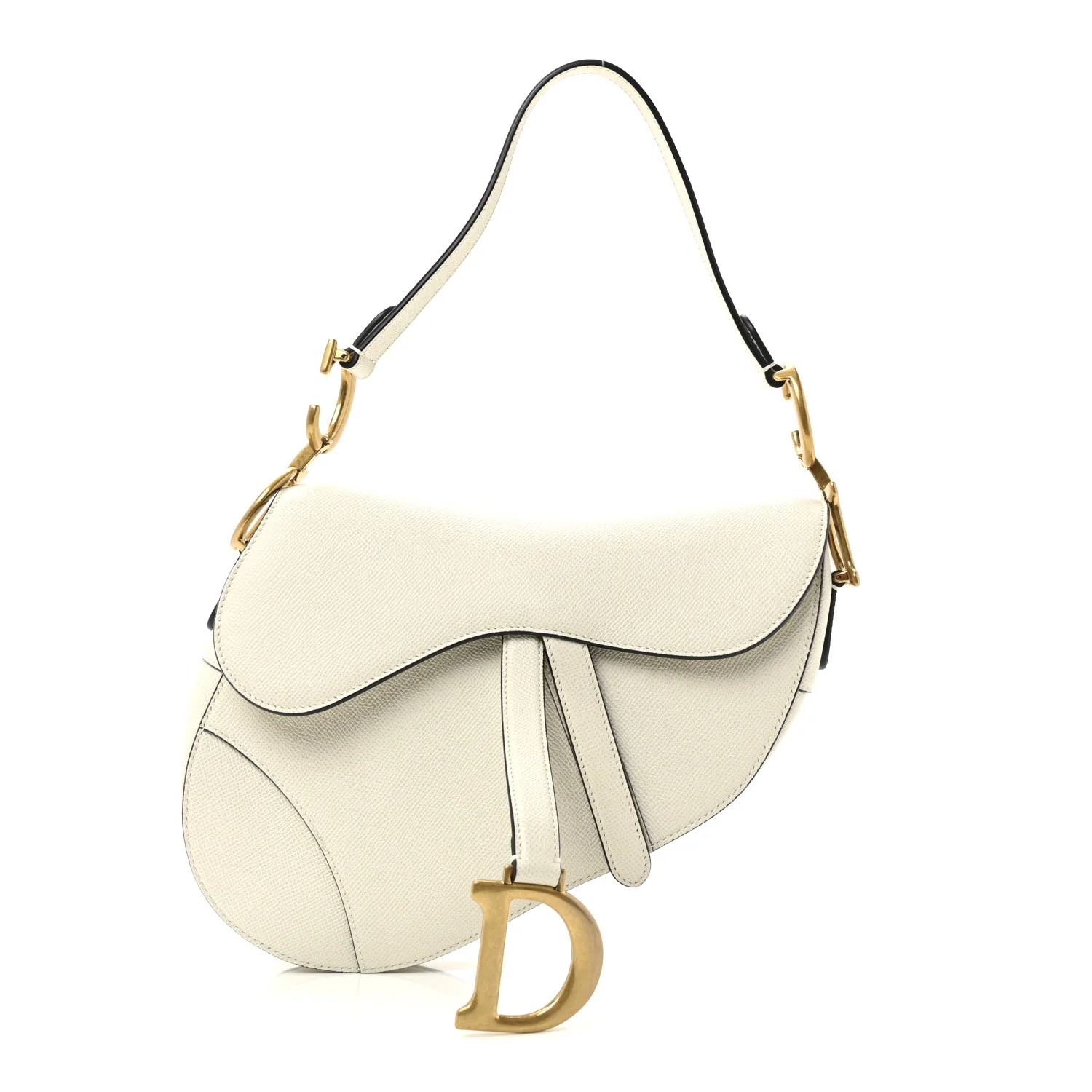 Grained Calfskin Saddle Bag White