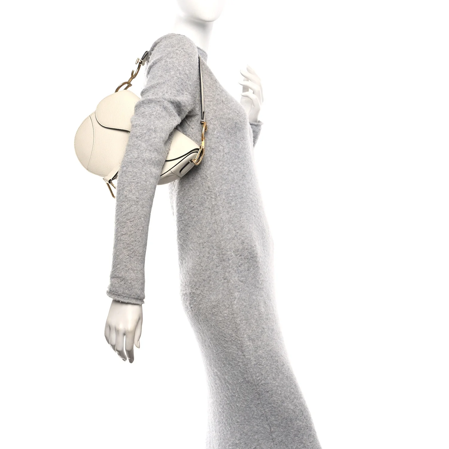 Grained Calfskin Saddle Bag White - Image 2