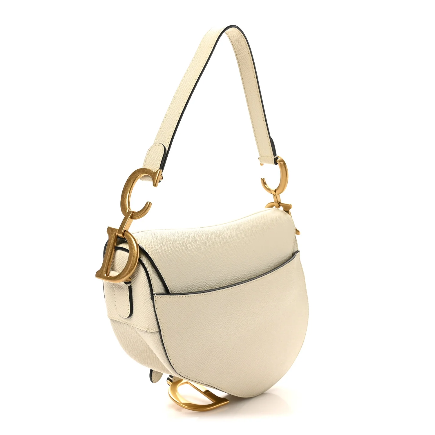 Grained Calfskin Saddle Bag White - Image 3