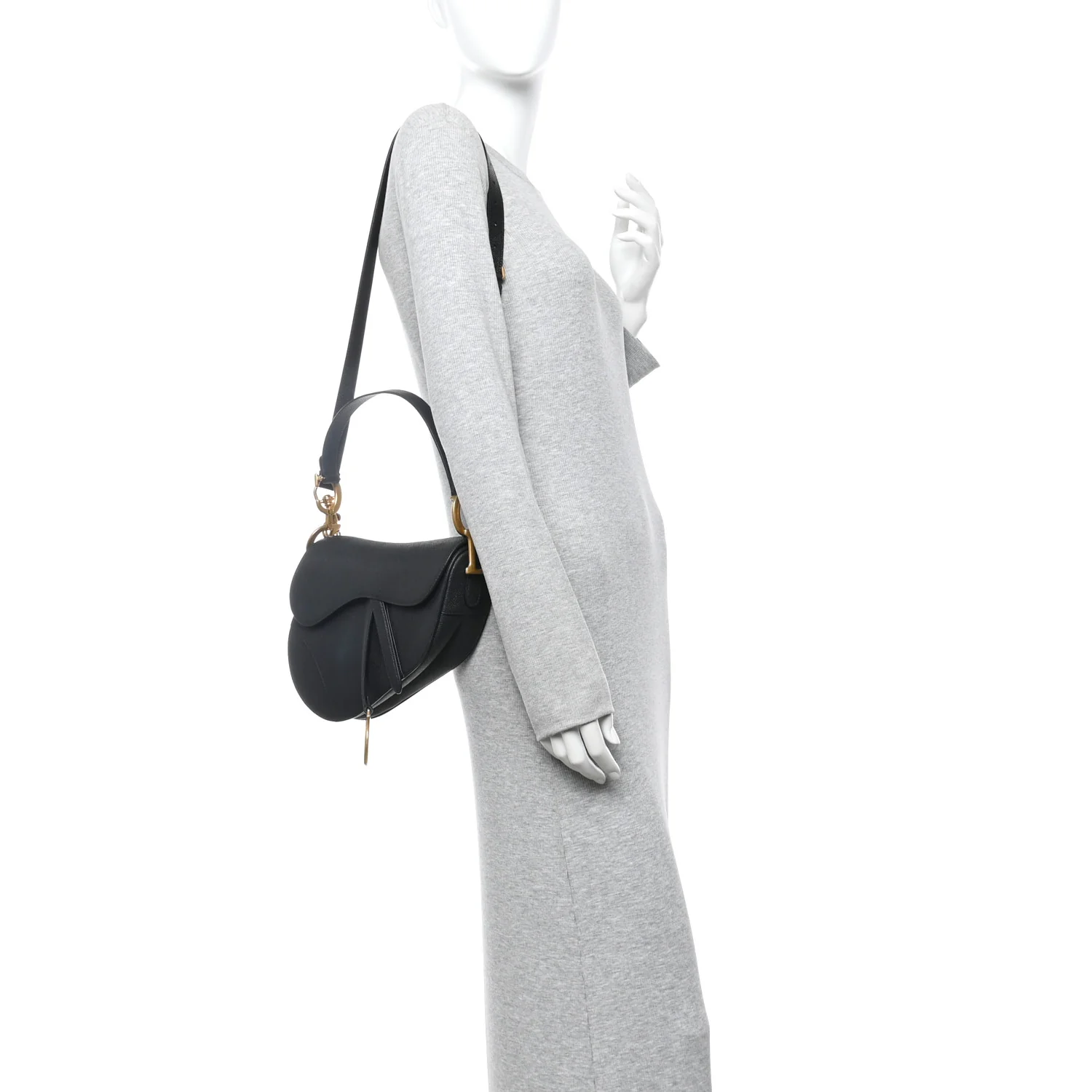 Grained Calfskin Saddle Bag With Strap Black - Image 2