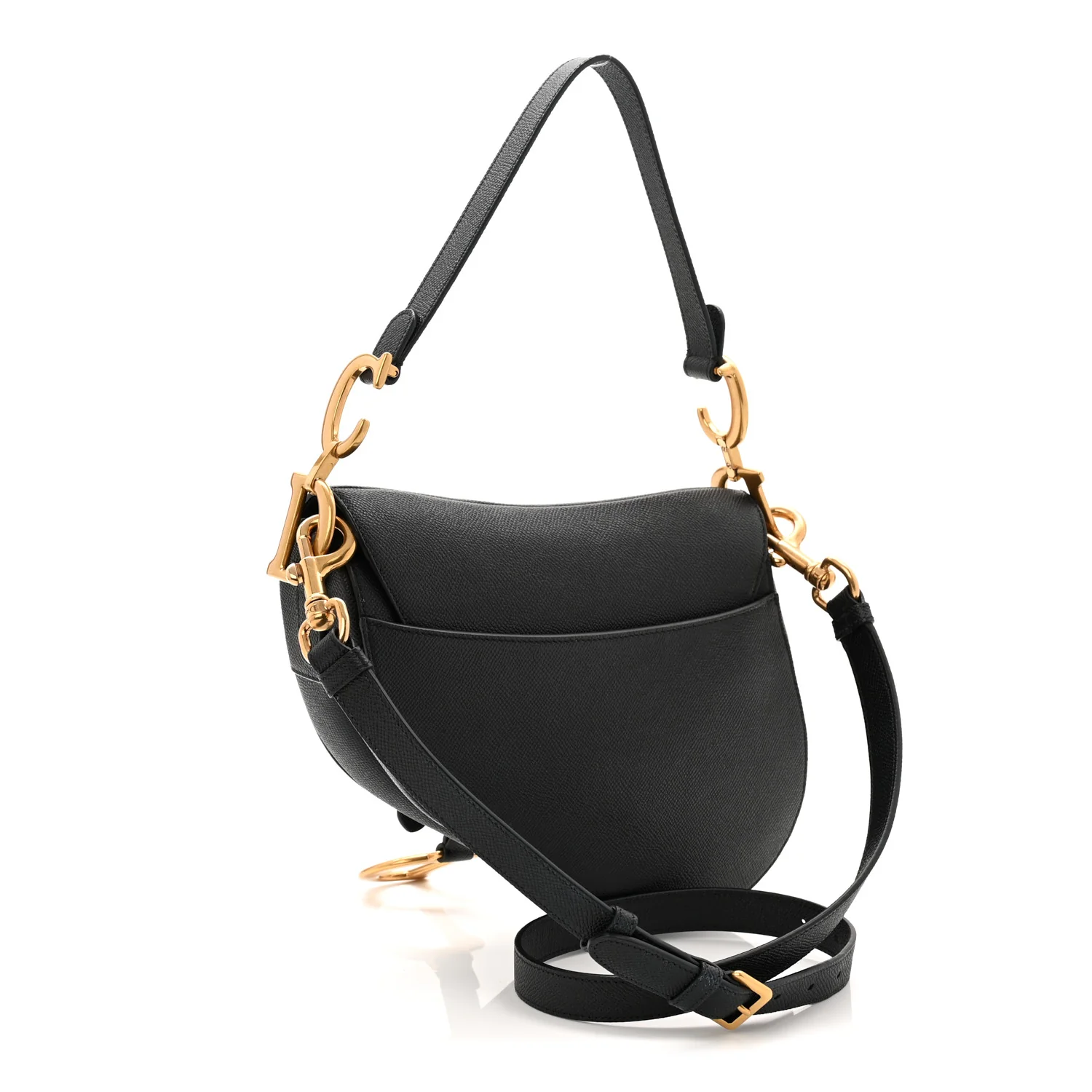 Grained Calfskin Saddle Bag With Strap Black - Image 3