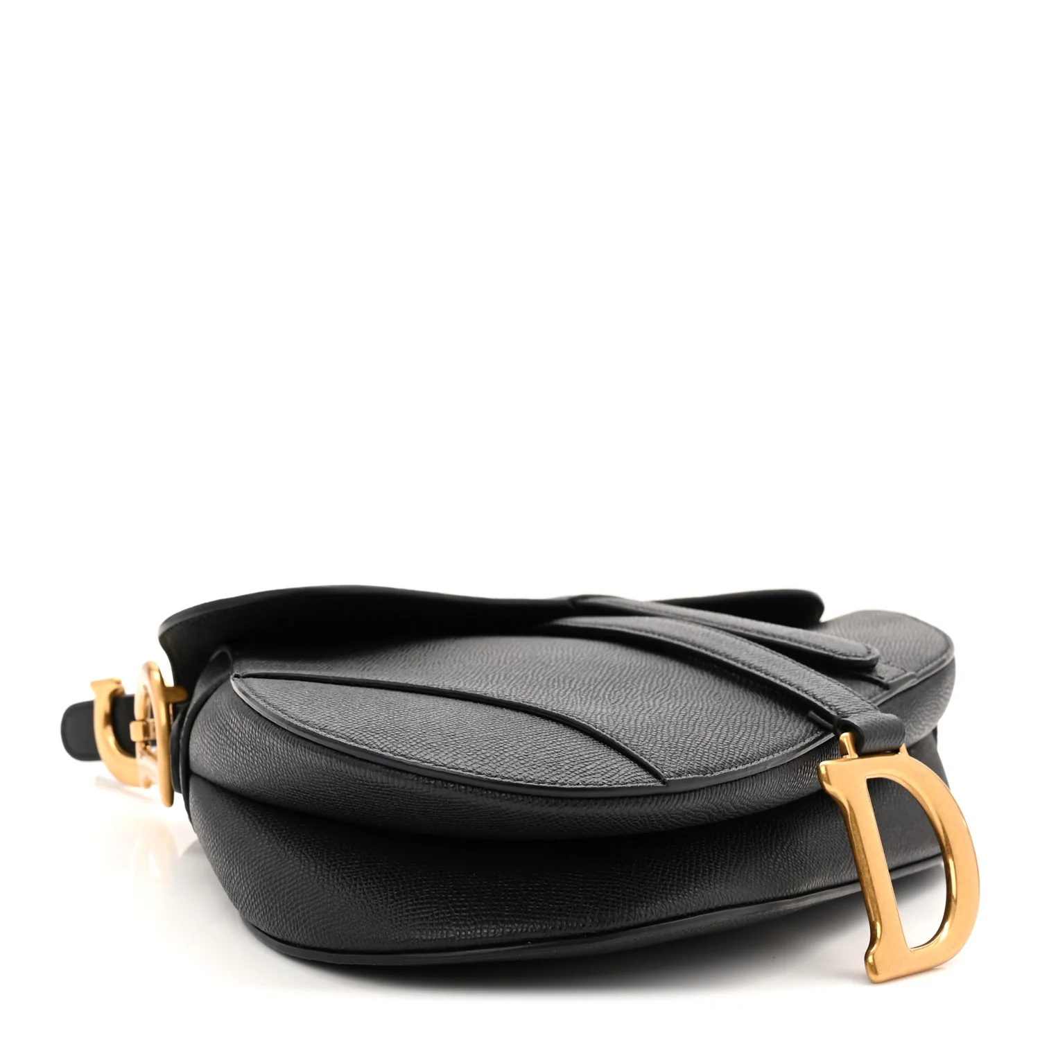 Grained Calfskin Saddle Bag With Strap Black - Image 4