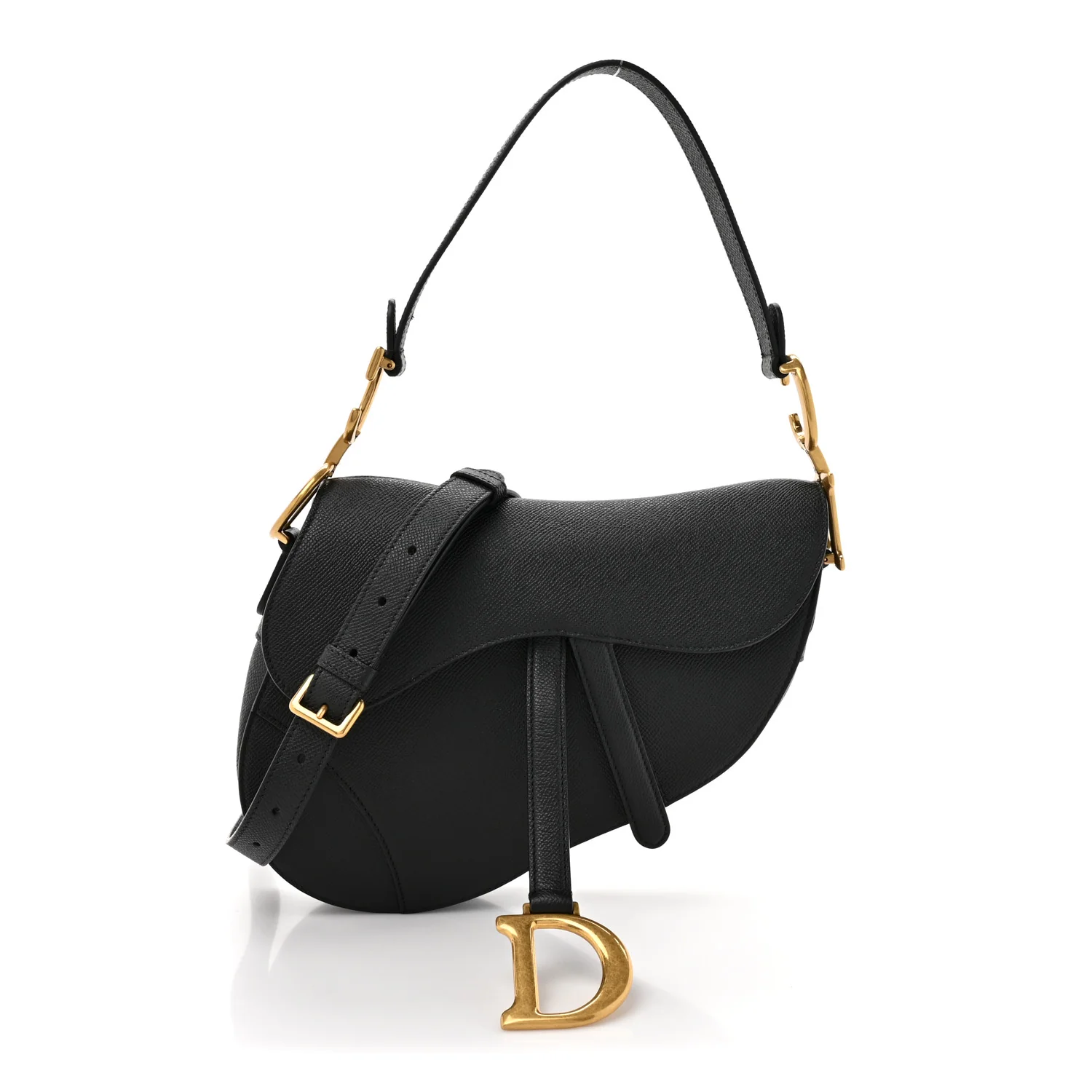 Grained Calfskin Saddle Bag With Strap Black