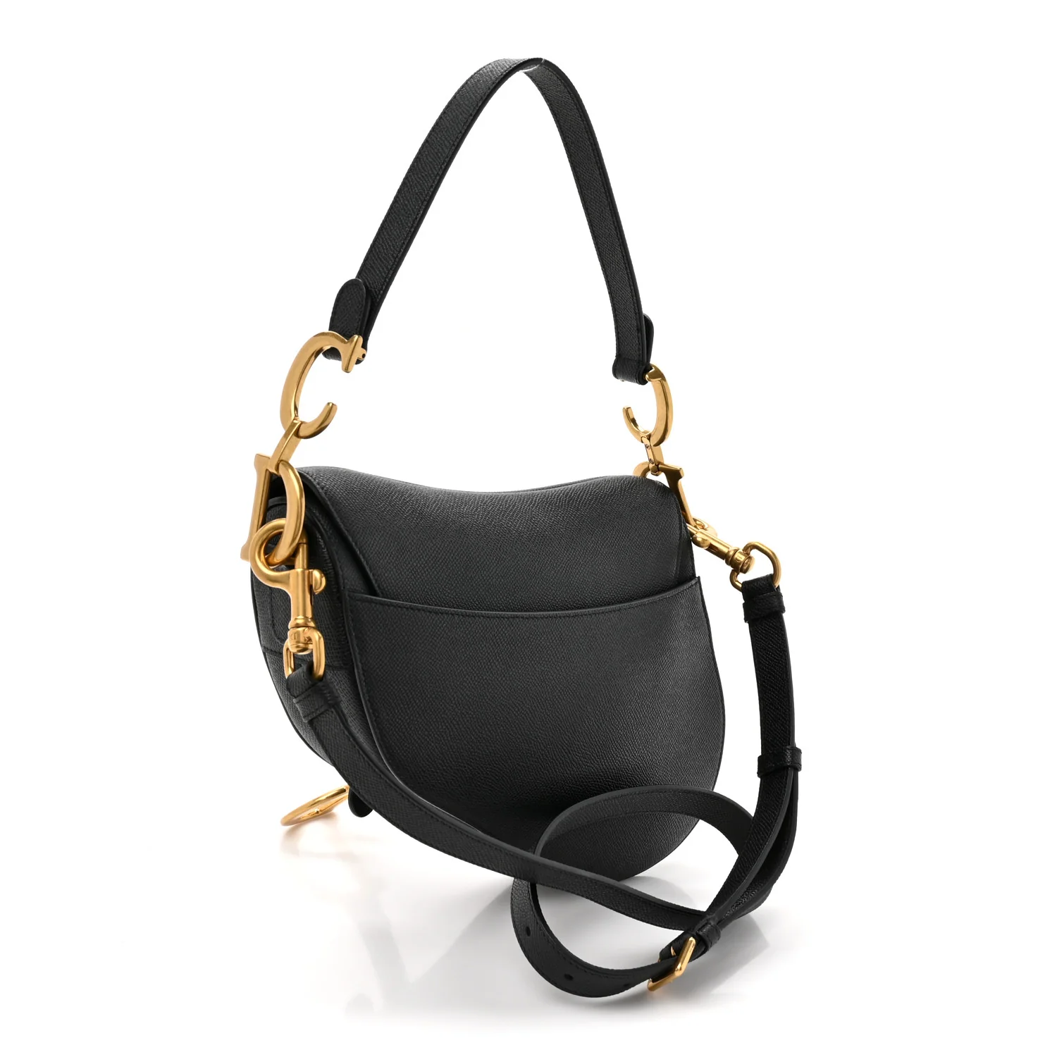 Grained Calfskin Saddle Bag With Strap Black - Image 3