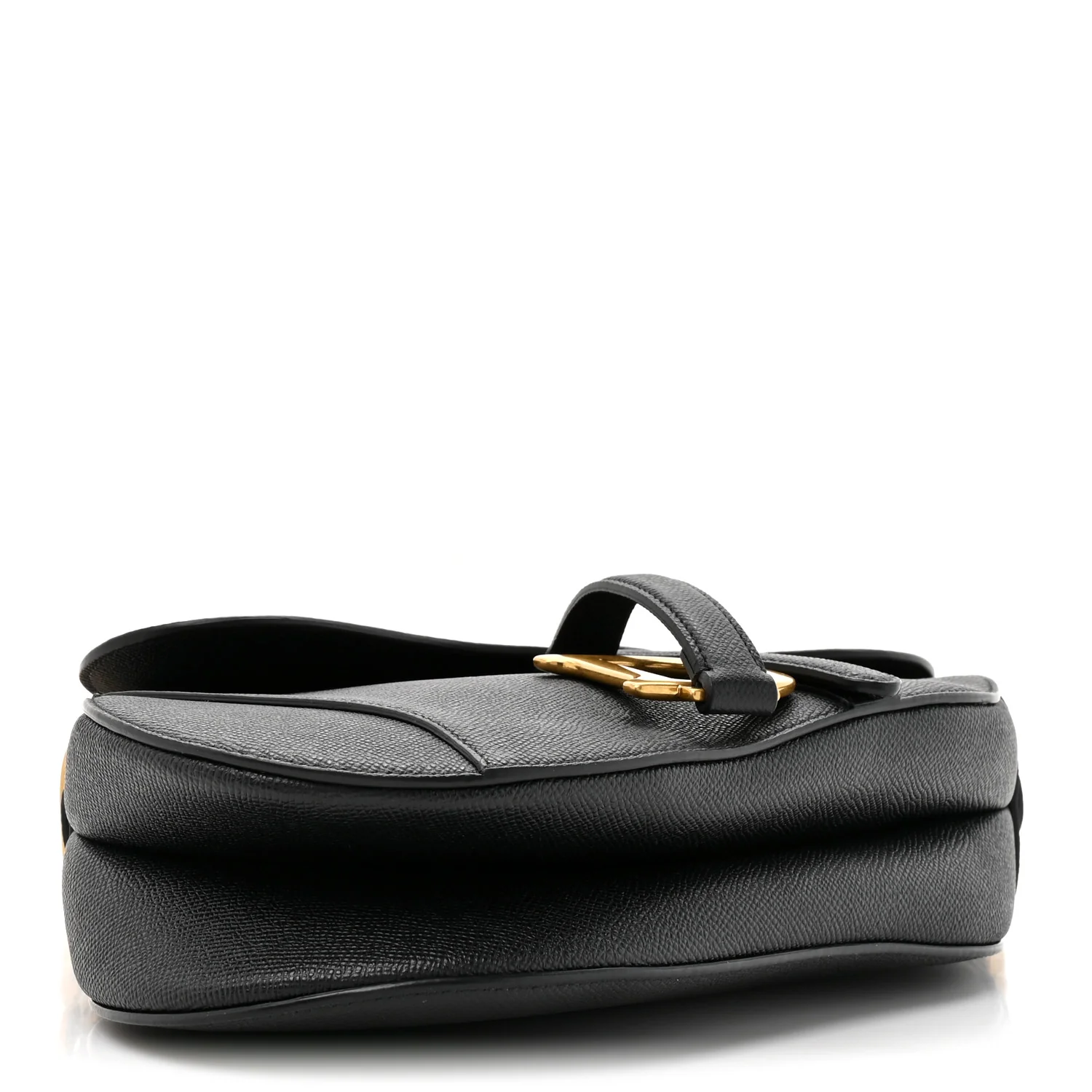 Grained Calfskin Saddle Bag With Strap Black - Image 4