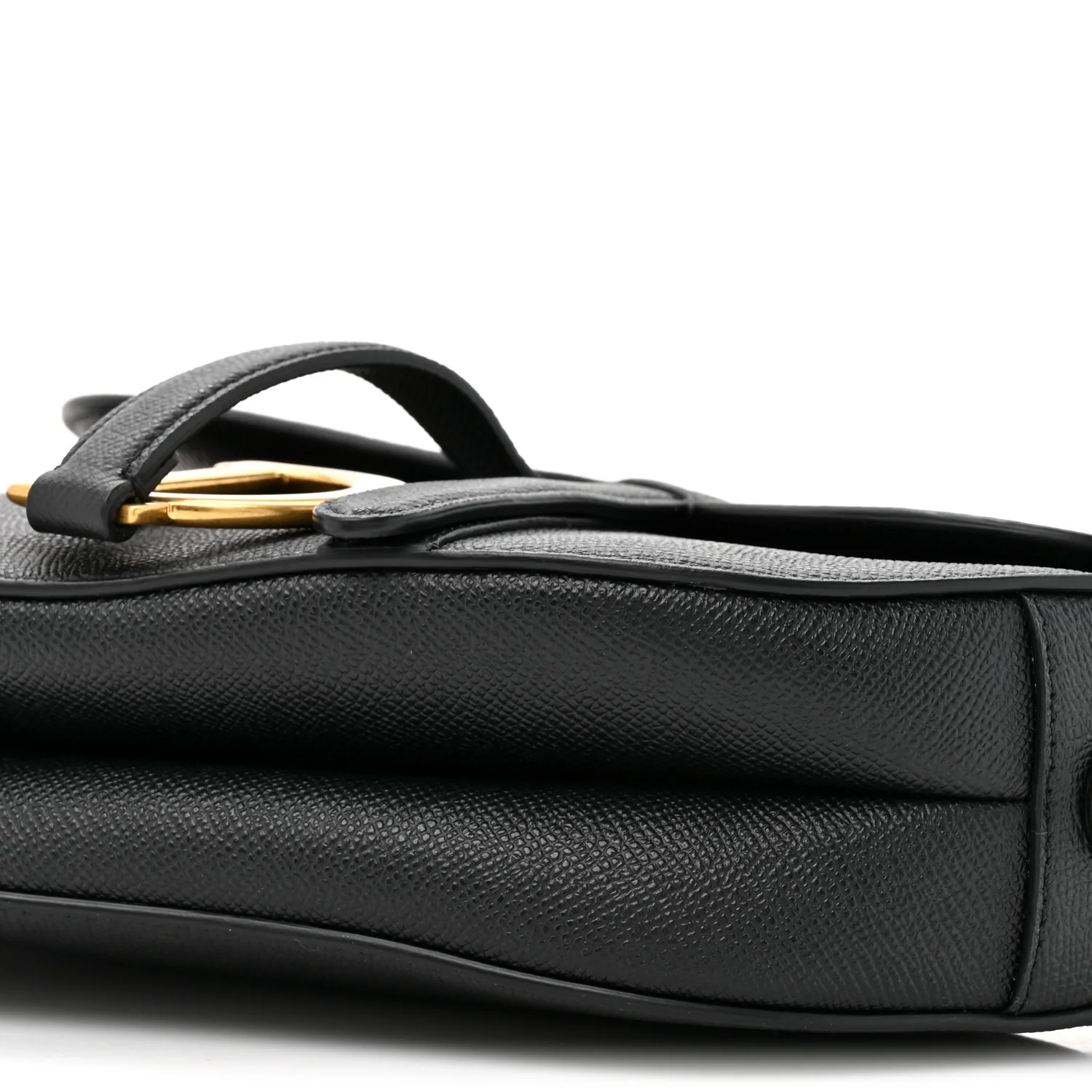 Grained Calfskin Saddle Bag With Strap Black - Image 9