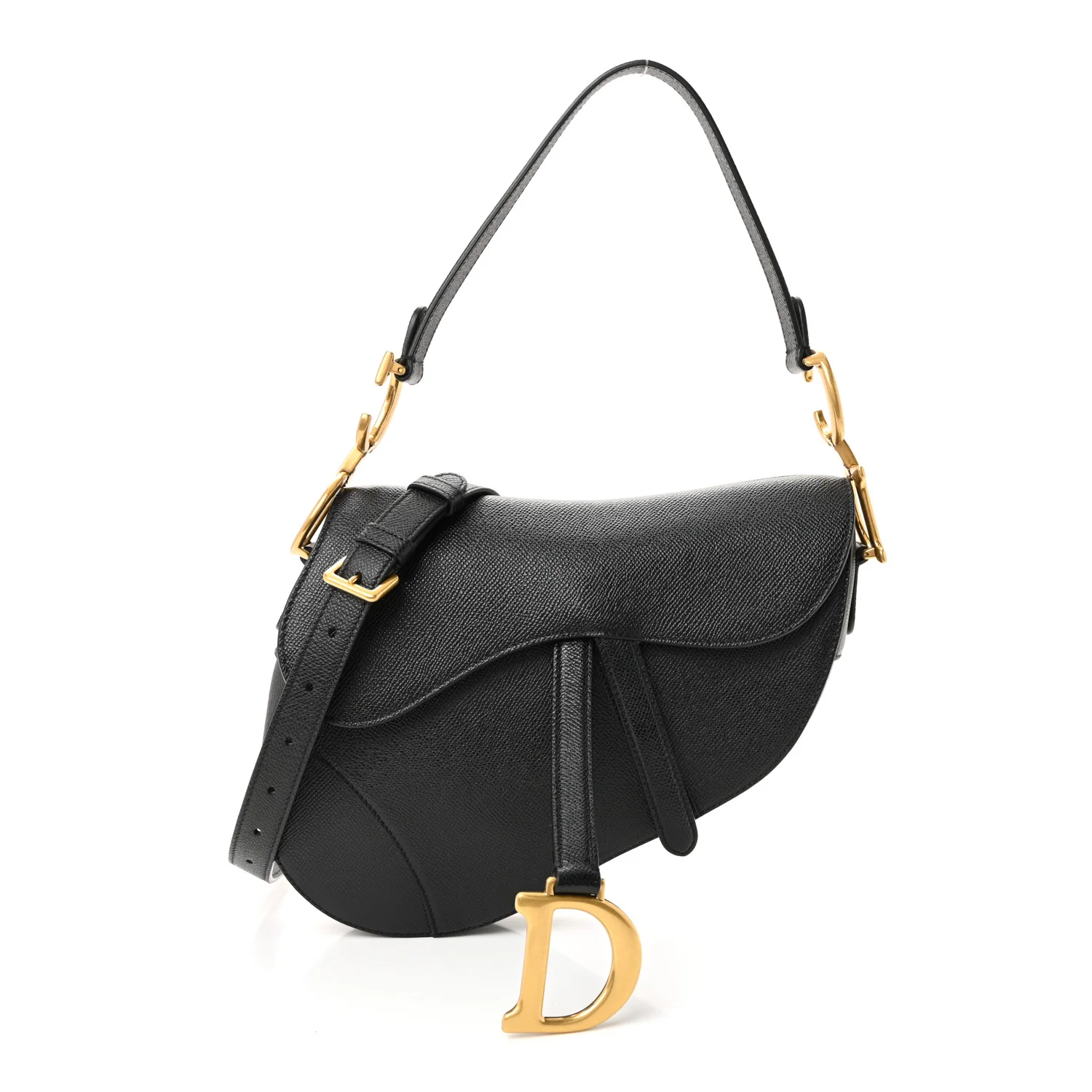 Grained Calfskin Saddle Bag With Strap Black