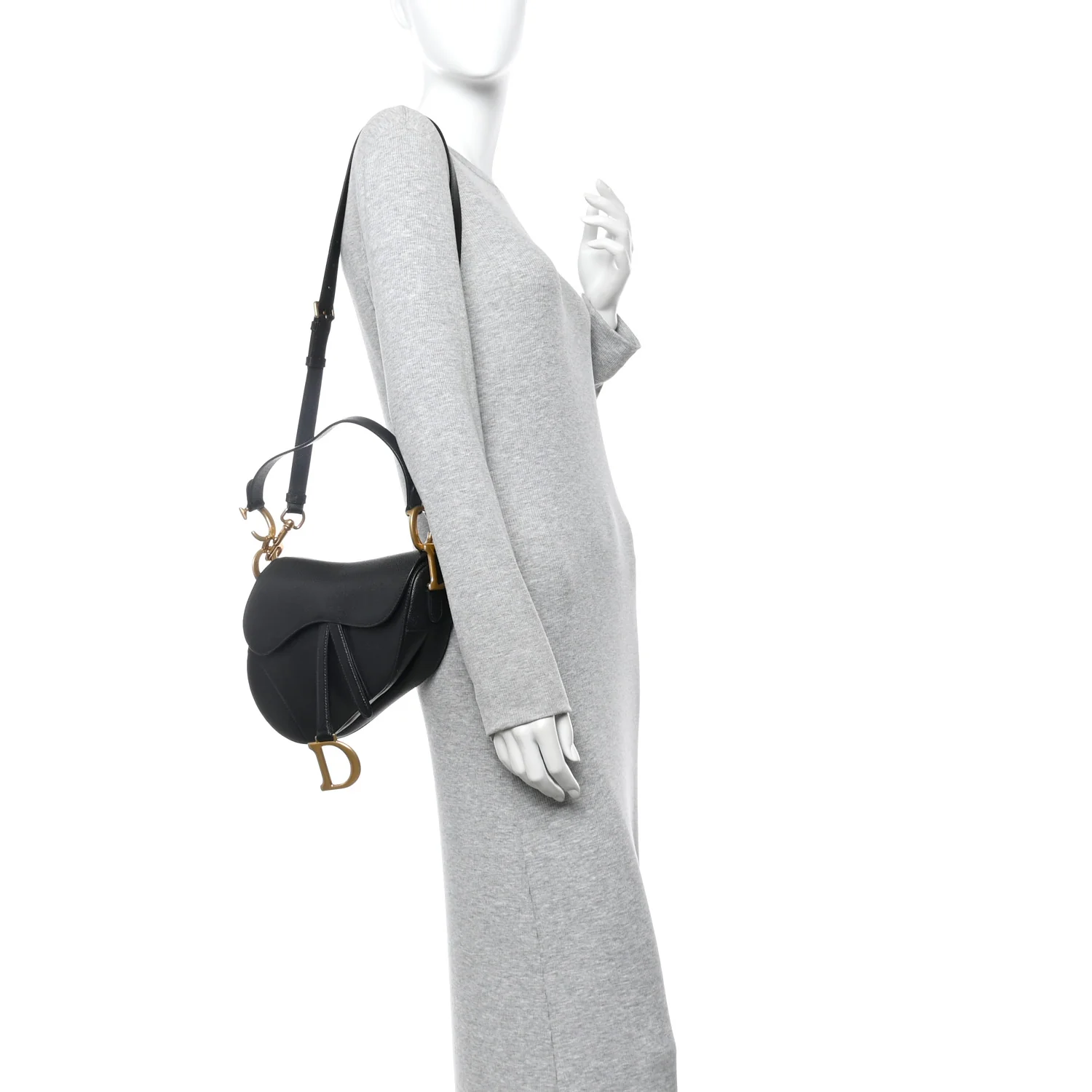 Grained Calfskin Saddle Bag With Strap Black - Image 2