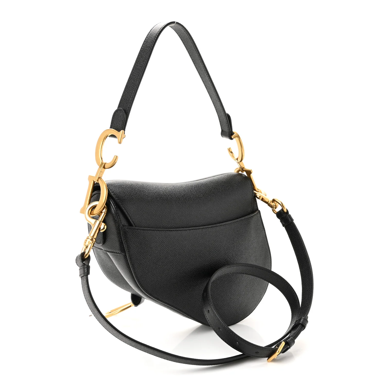 Grained Calfskin Saddle Bag With Strap Black - Image 3