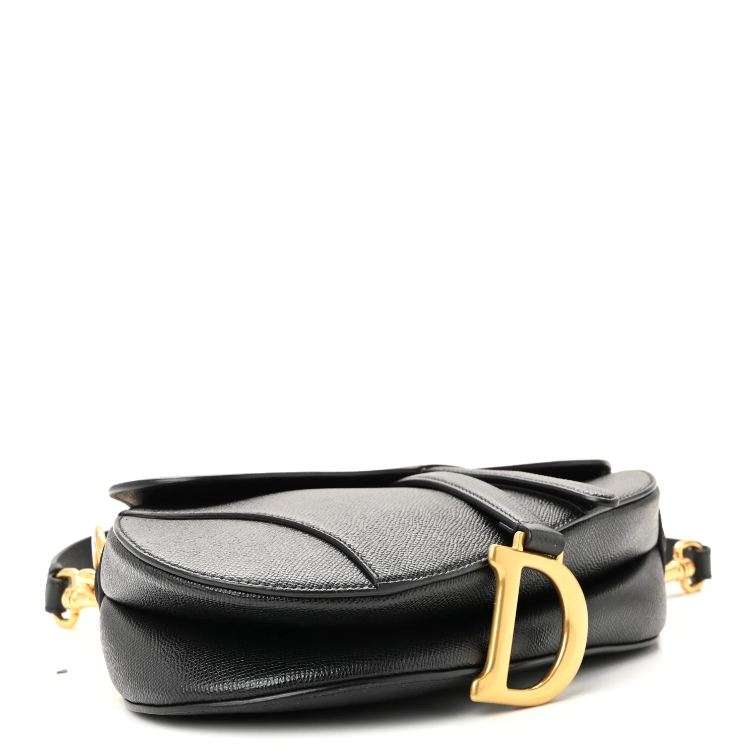 Grained Calfskin Saddle Bag With Strap Black - Image 4