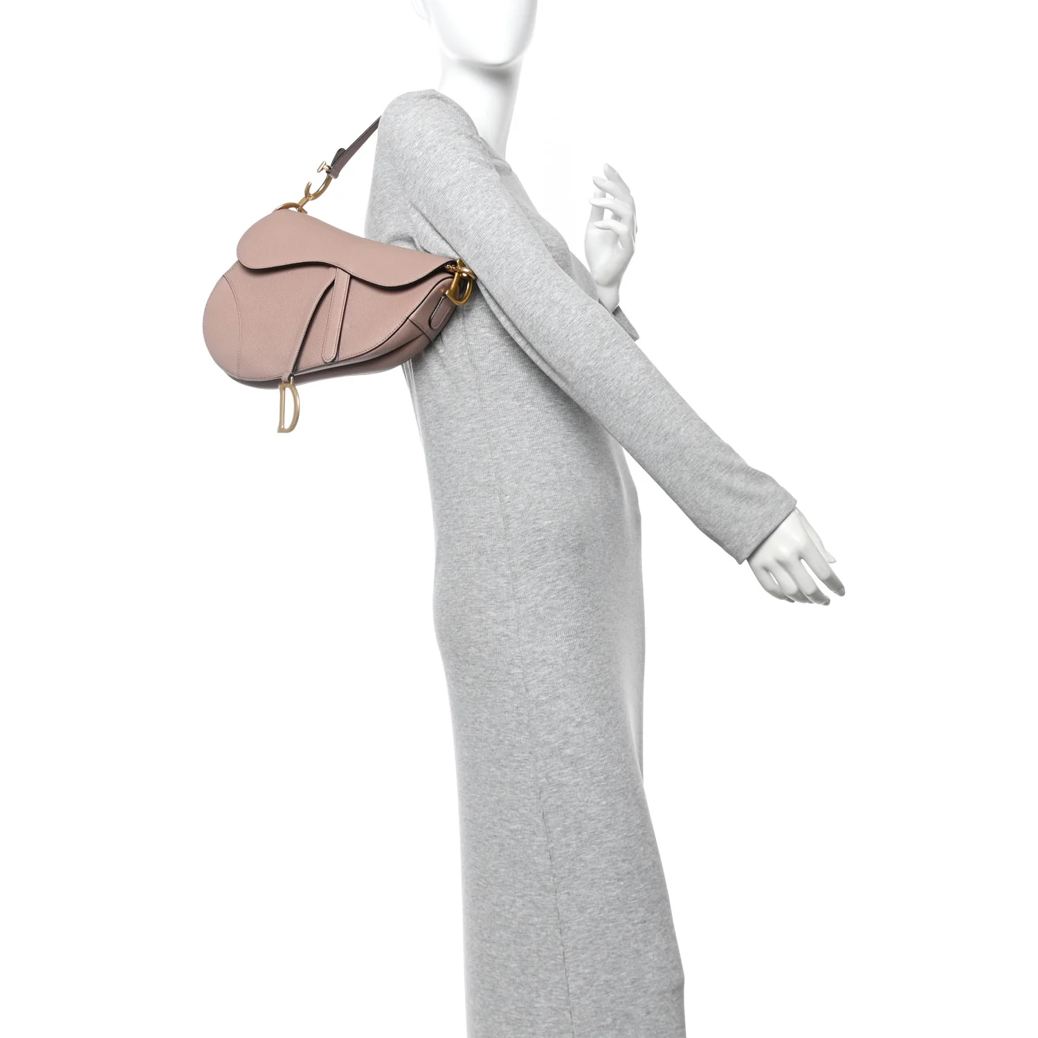 Grained Calfskin Saddle Bag With Strap Blush - Image 2