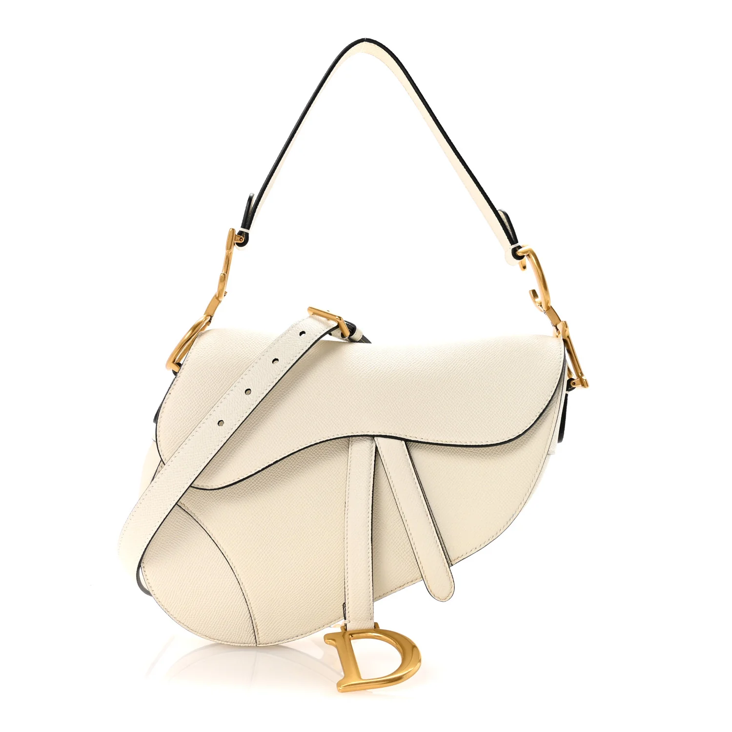 Grained Calfskin Saddle Bag With Strap Latte