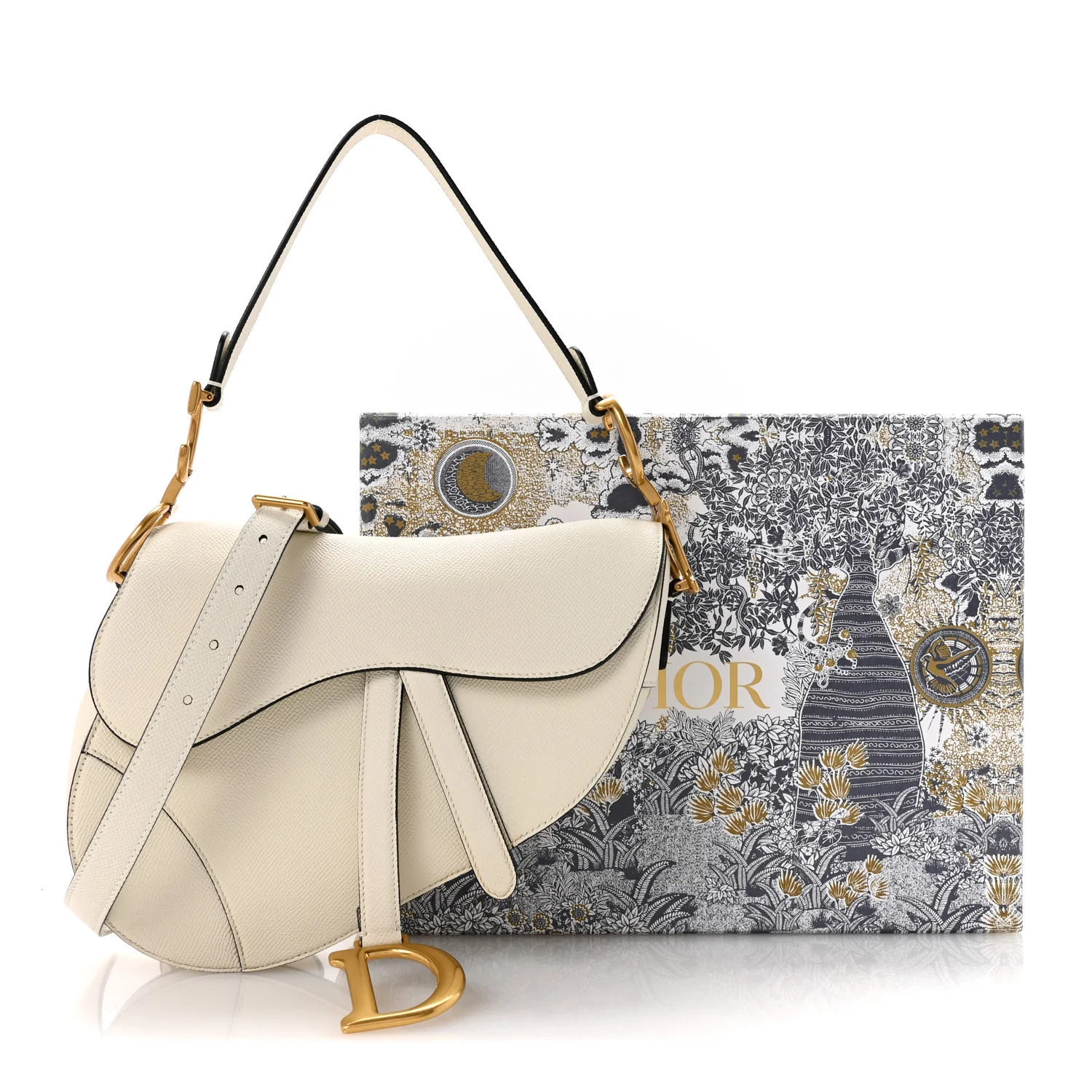 Grained Calfskin Saddle Bag With Strap Latte - Image 15