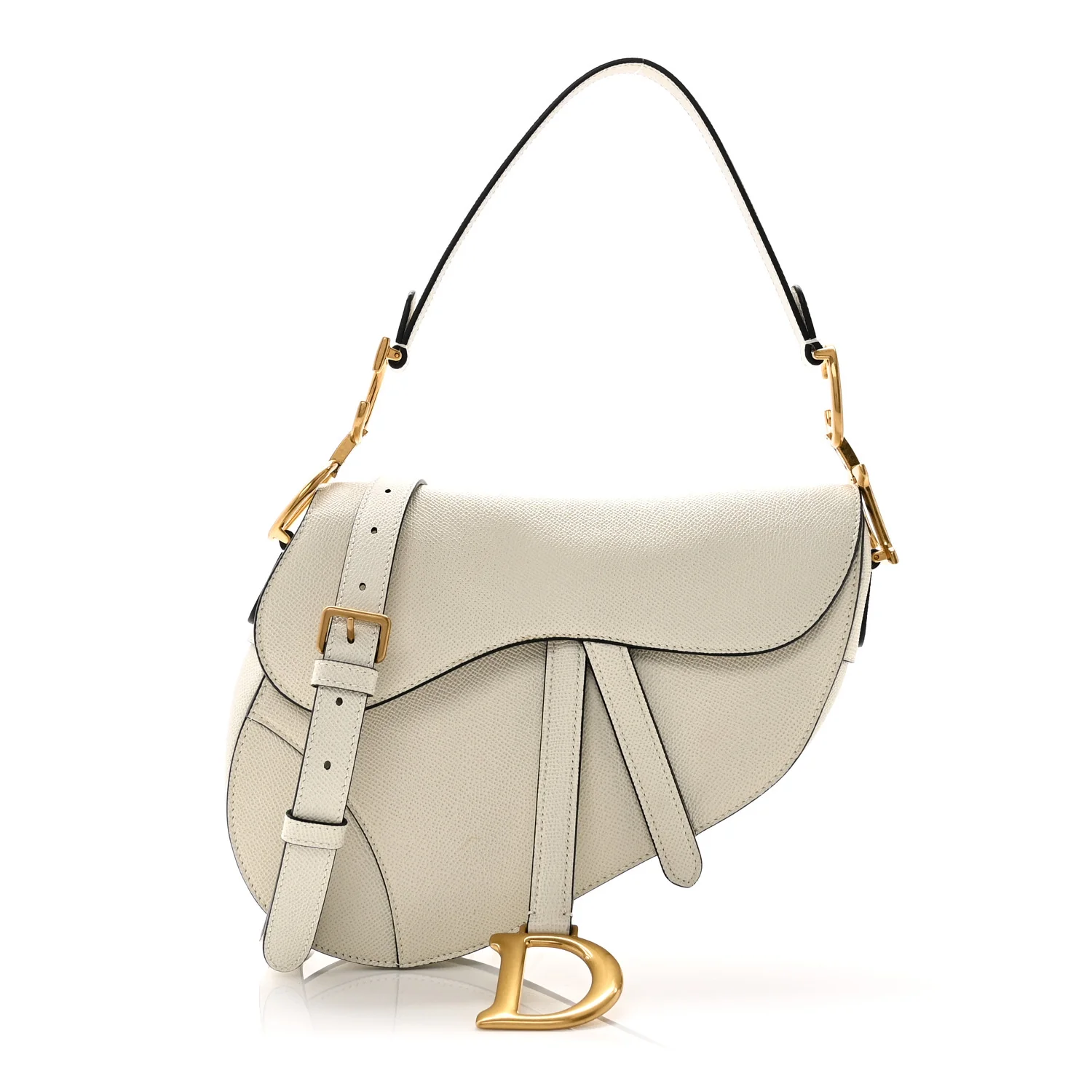 Grained Calfskin Saddle Bag With Strap Latte