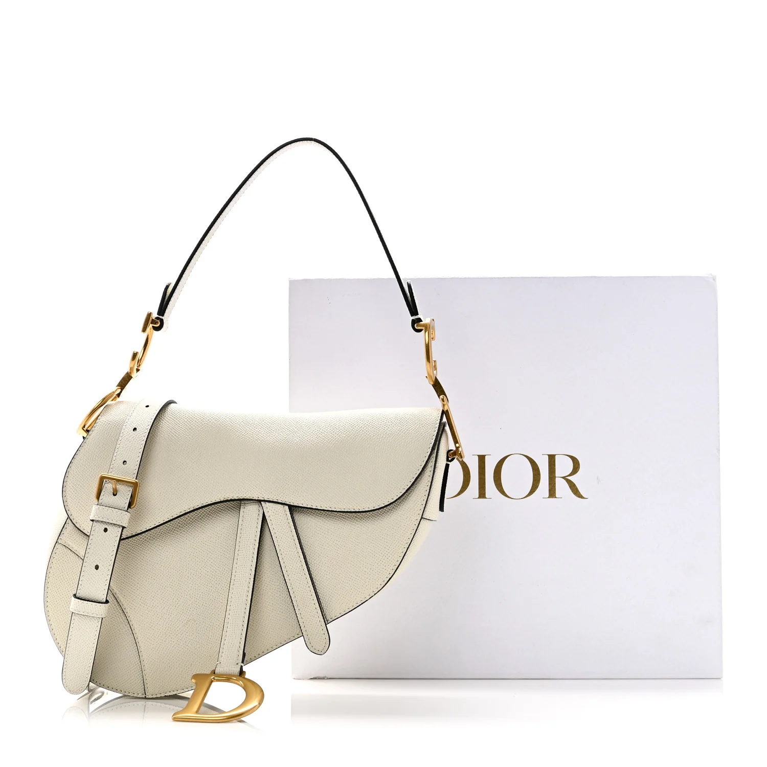Grained Calfskin Saddle Bag With Strap Latte - Image 10