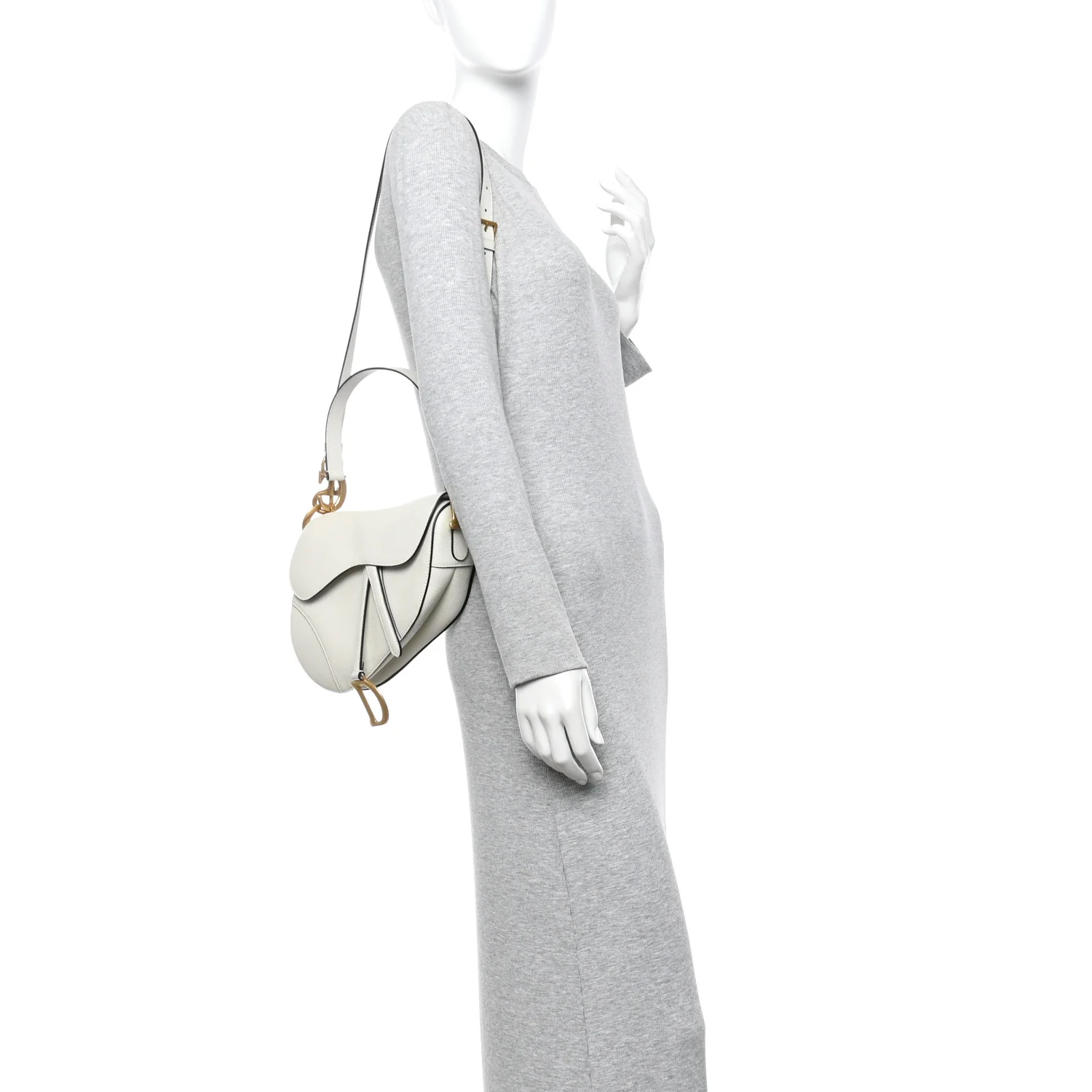 Grained Calfskin Saddle Bag With Strap Latte - Image 2