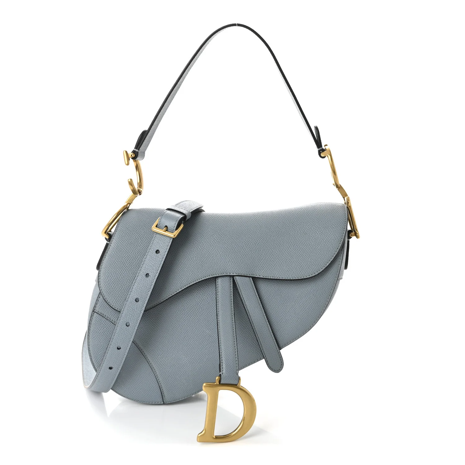 Grained Calfskin Saddle Bag With Strap Sky Blue