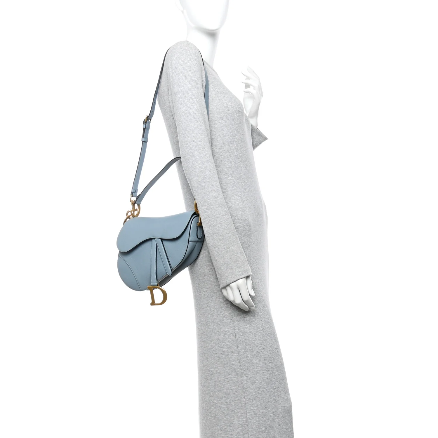 Grained Calfskin Saddle Bag With Strap Sky Blue - Image 2