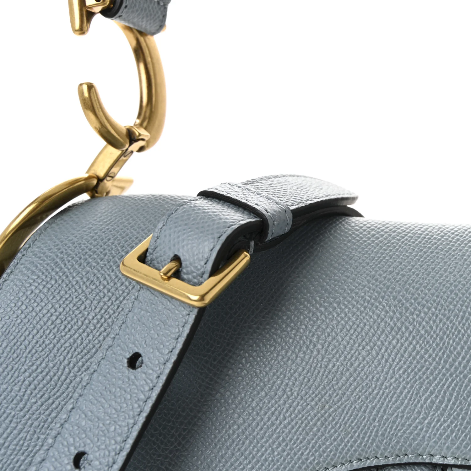 Grained Calfskin Saddle Bag With Strap Sky Blue - Image 8