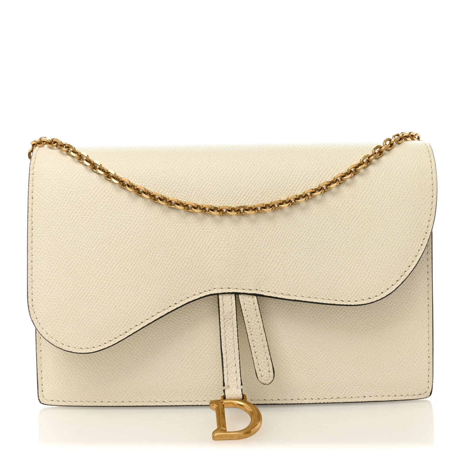 Grained Calfskin Saddle Chain Pouch Off White