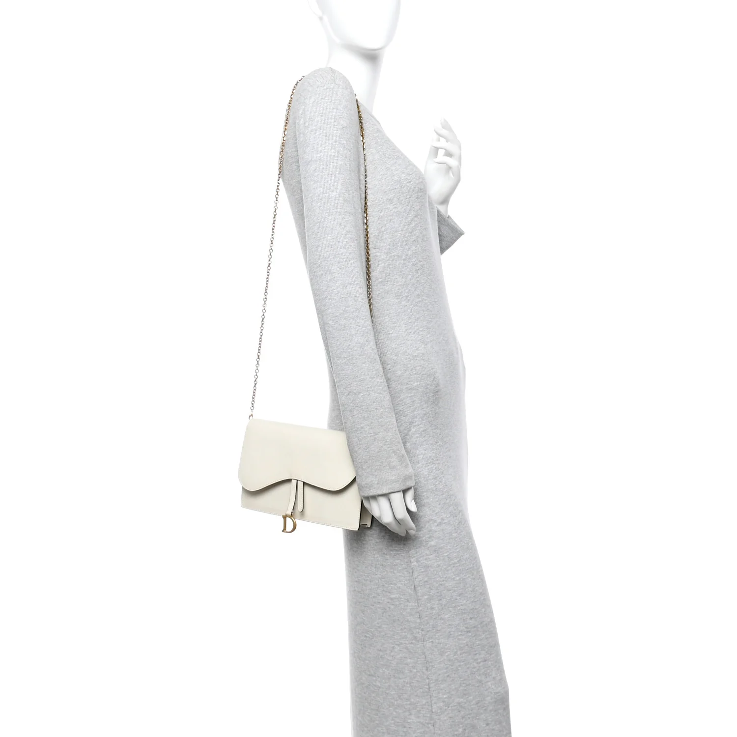 Grained Calfskin Saddle Chain Pouch Off White - Image 2
