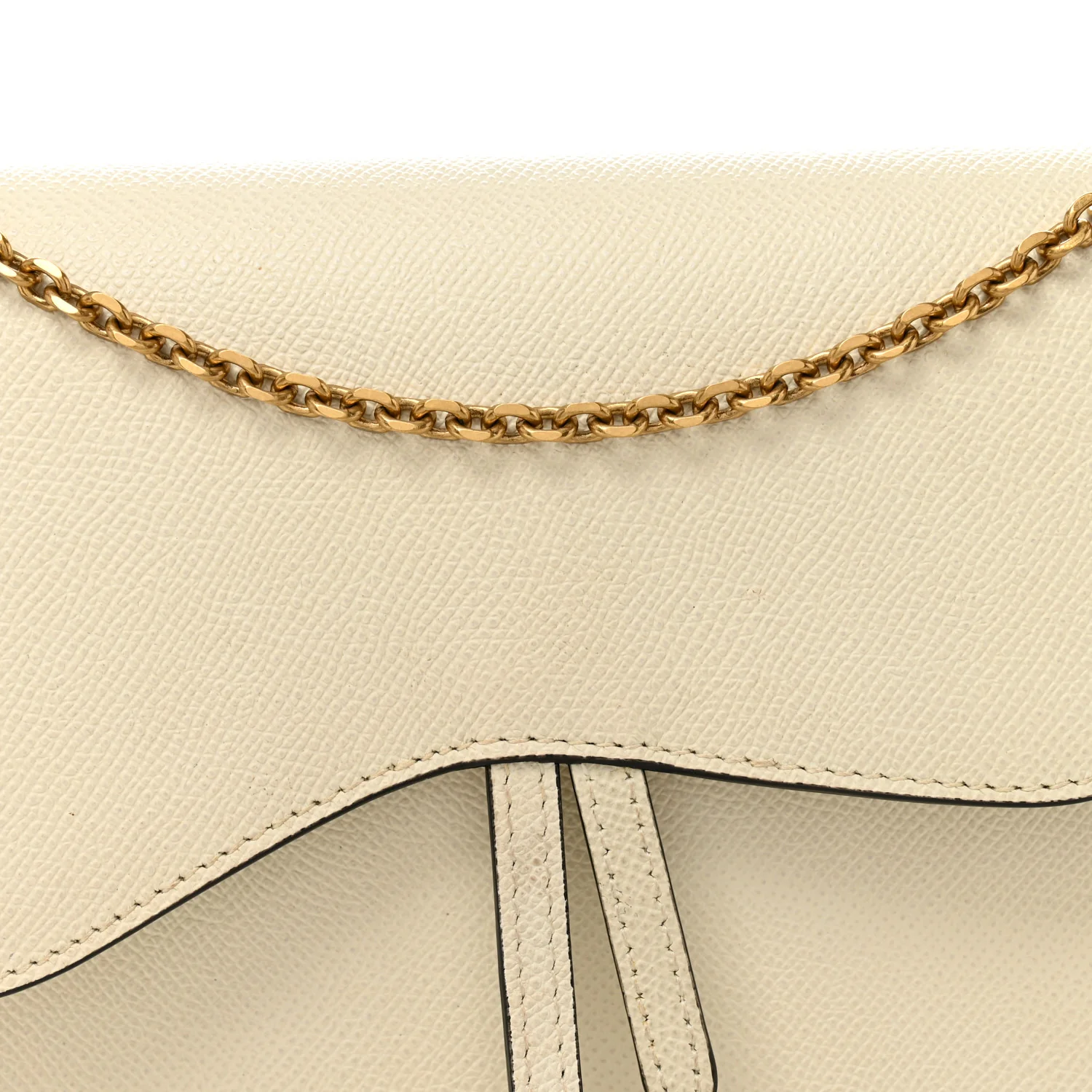 Grained Calfskin Saddle Chain Pouch Off White - Image 8