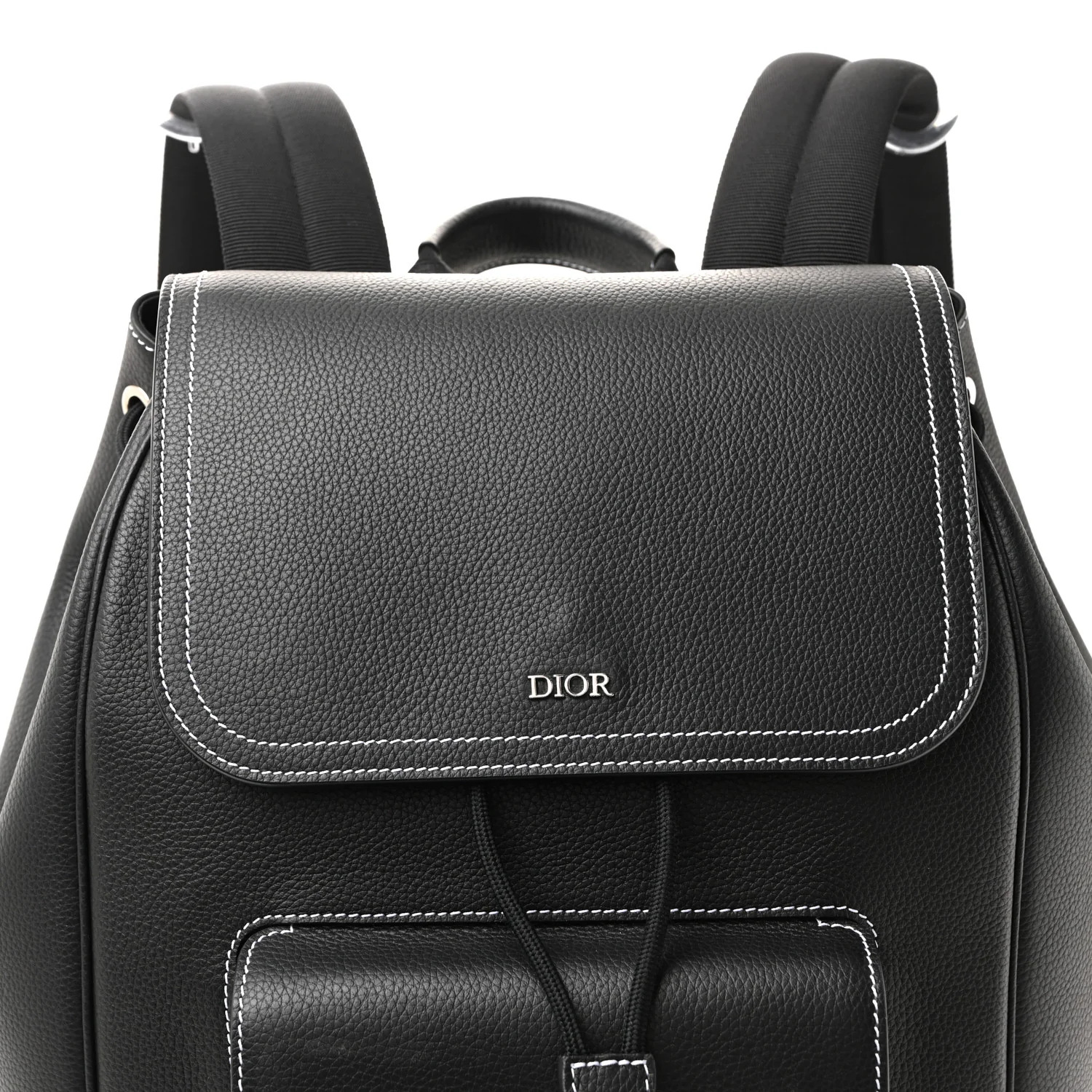 Grained Calfskin Saddle Drawstring Backpack Black - Image 22