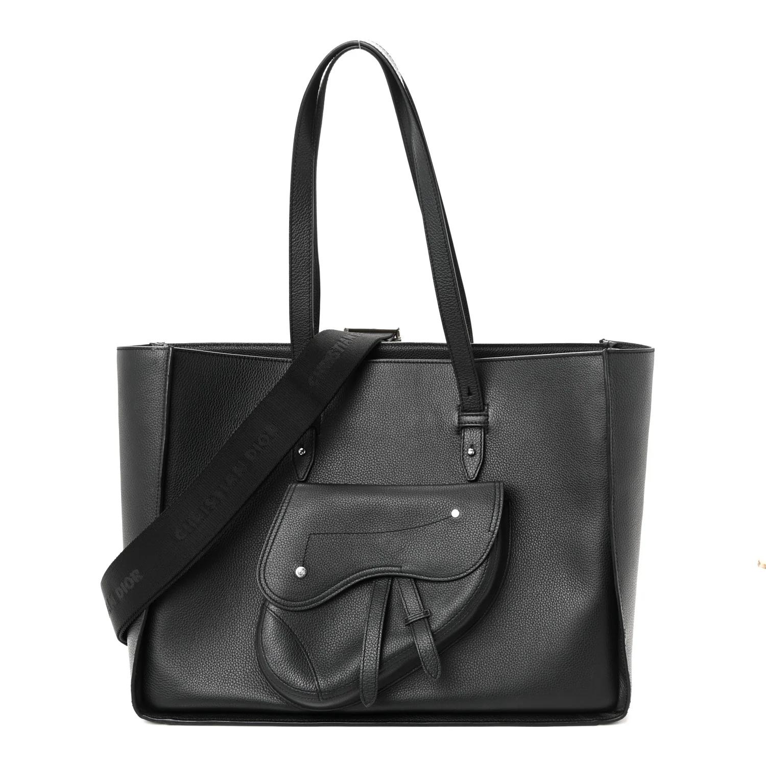 Grained Calfskin Saddle Tote Black - Image 2