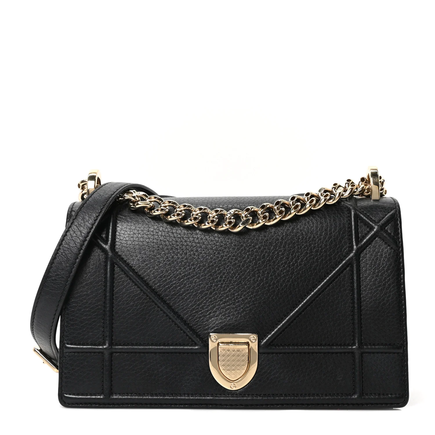 Grained Calfskin Small Diorama Flap Bag Black