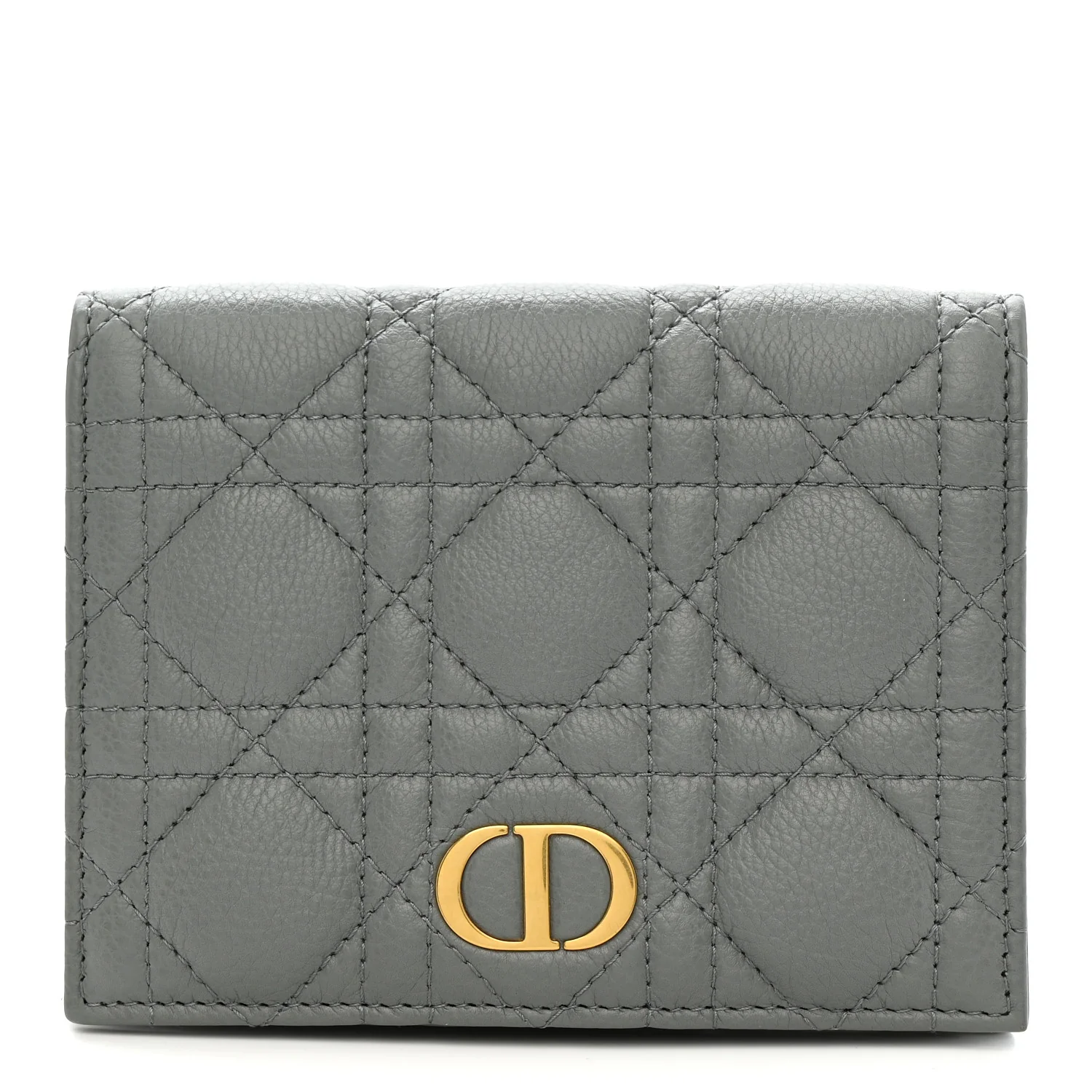 Grained Calfskin Supple Cannage Caro Medium Wallet Grey