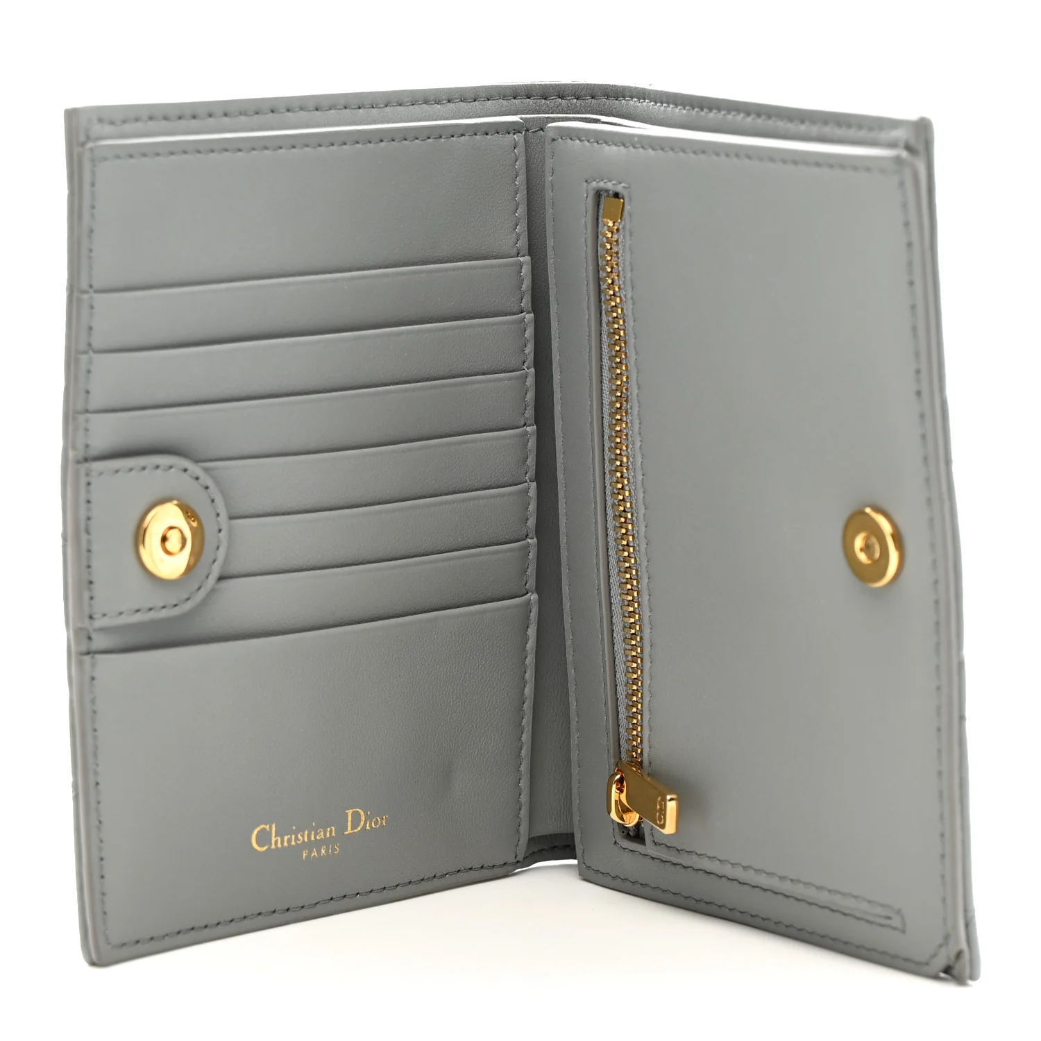 Grained Calfskin Supple Cannage Caro Medium Wallet Grey - Image 5