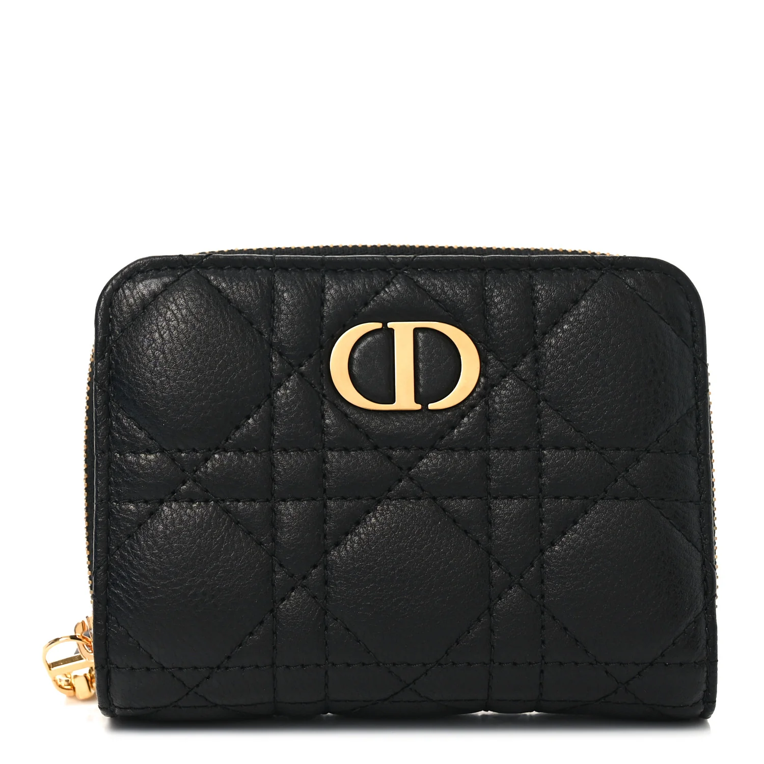 Grained Calfskin Supple Cannage Caro Scarlet Zipped Wallet Black