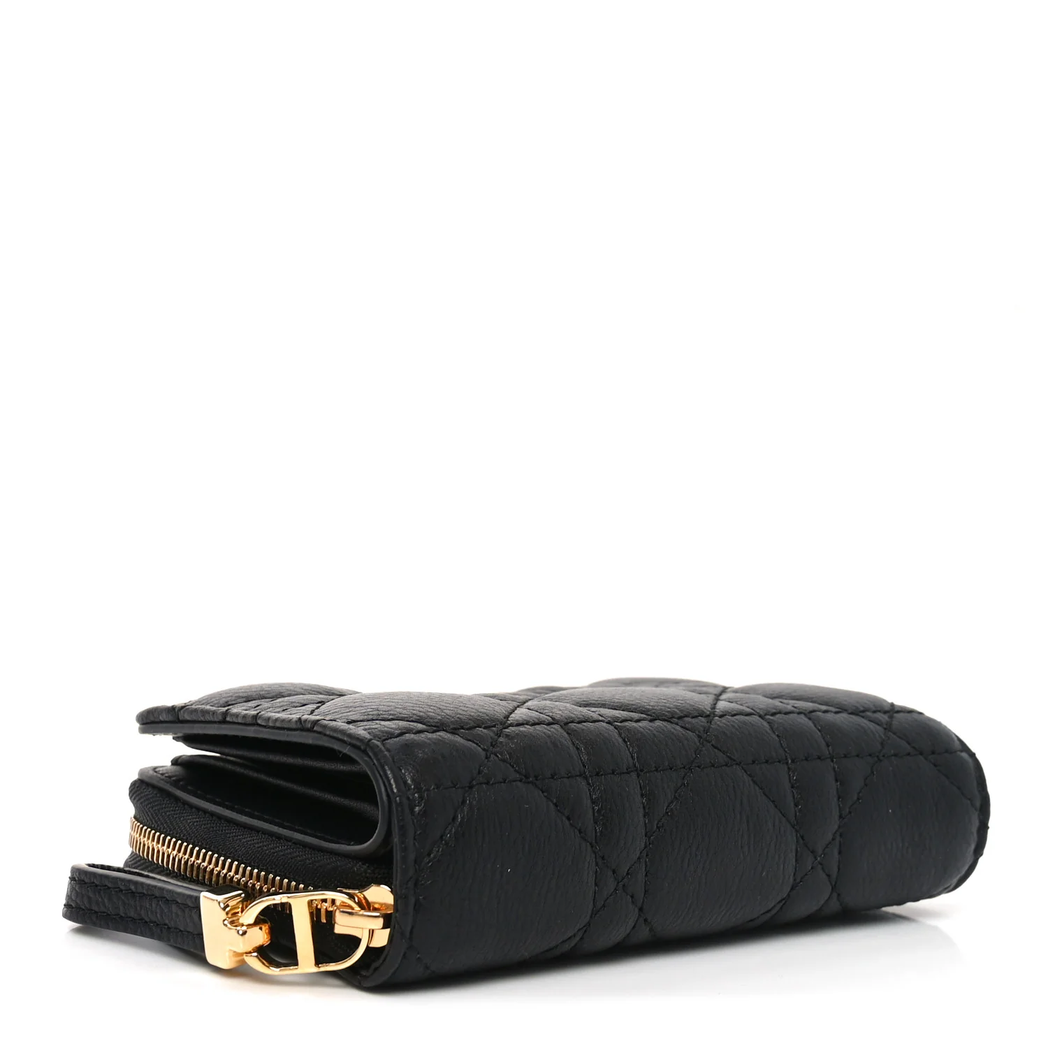 Grained Calfskin Supple Cannage Caro Scarlet Zipped Wallet Black - Image 4
