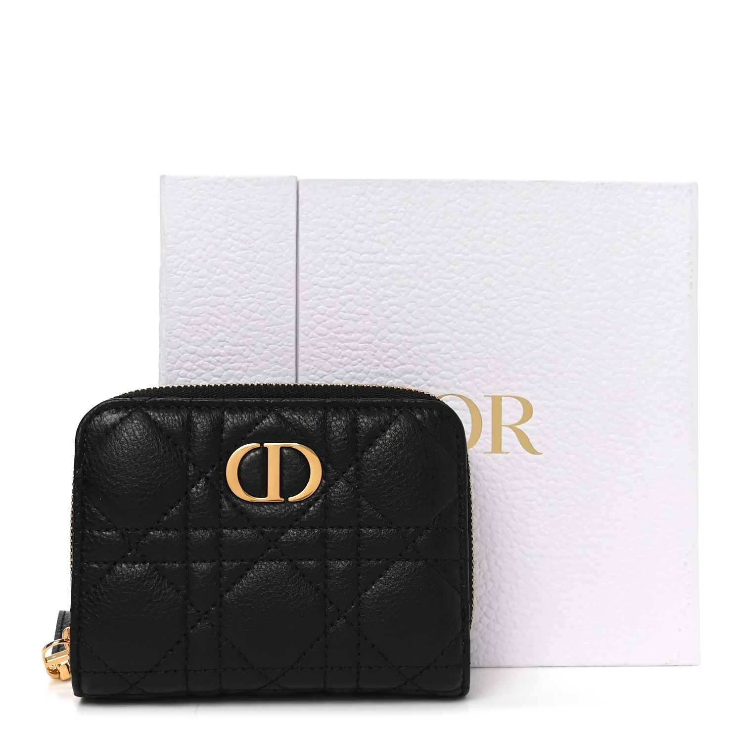 Grained Calfskin Supple Cannage Caro Scarlet Zipped Wallet Black - Image 8