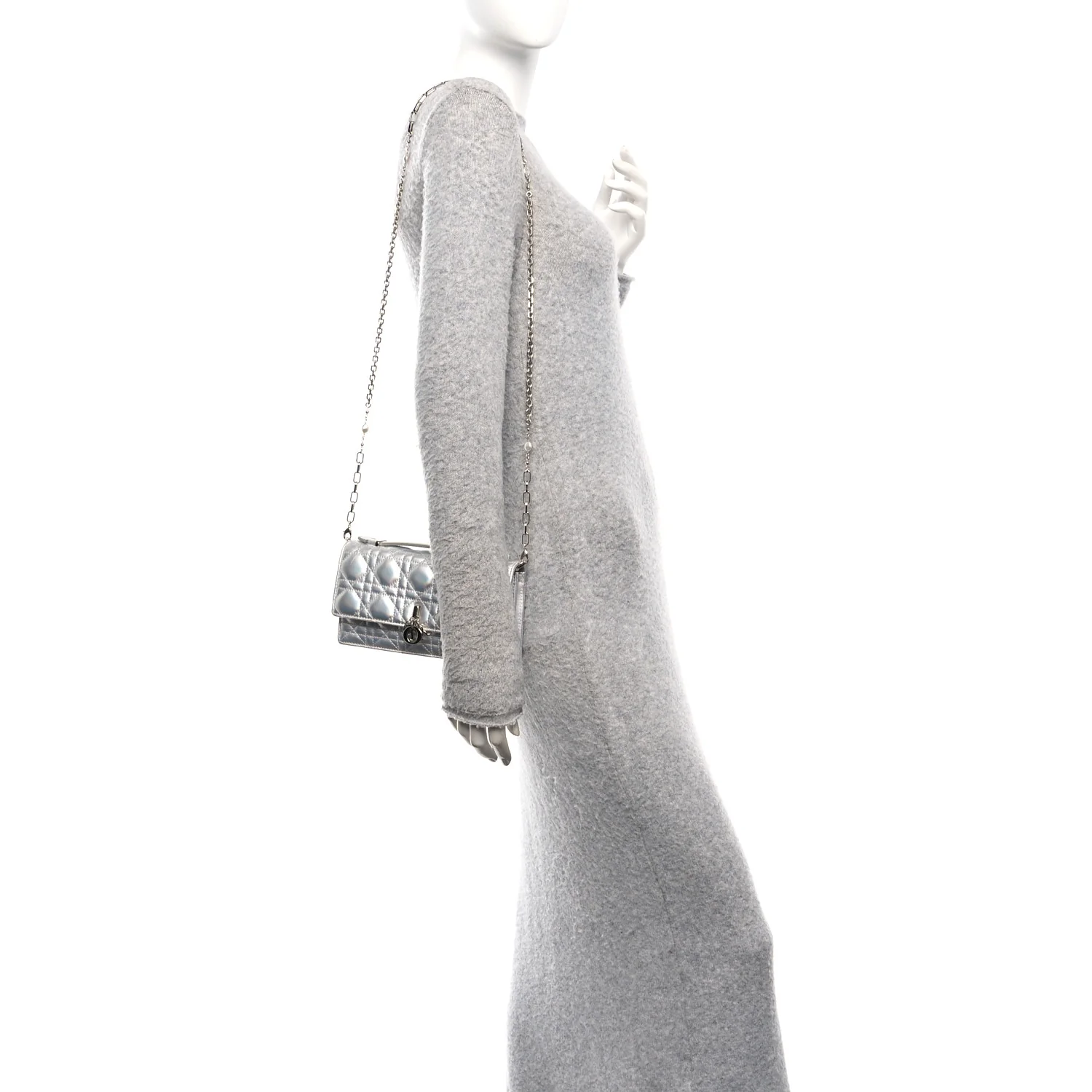 Iridescent Metallic Lambskin Cannage Mini My Dior Bag Silver - Image 2