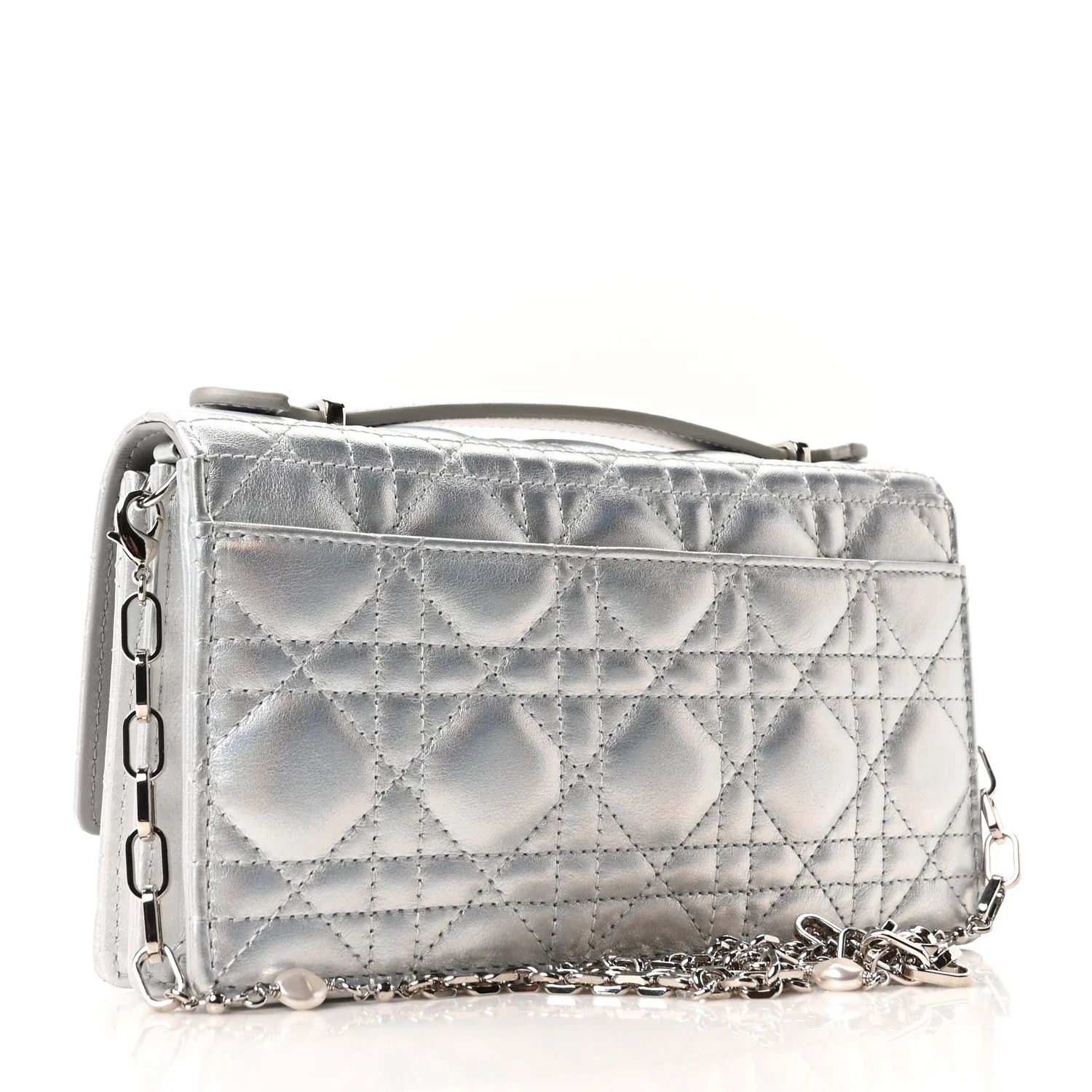 Iridescent Metallic Lambskin Cannage Mini My Dior Bag Silver - Image 3