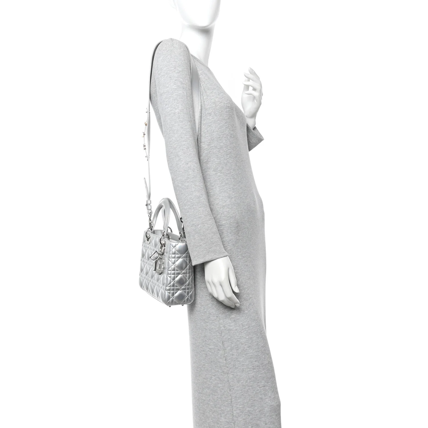 Iridescent Metallic Lambskin Cannage Small My ABCDior Lady Dior Silver - Image 2