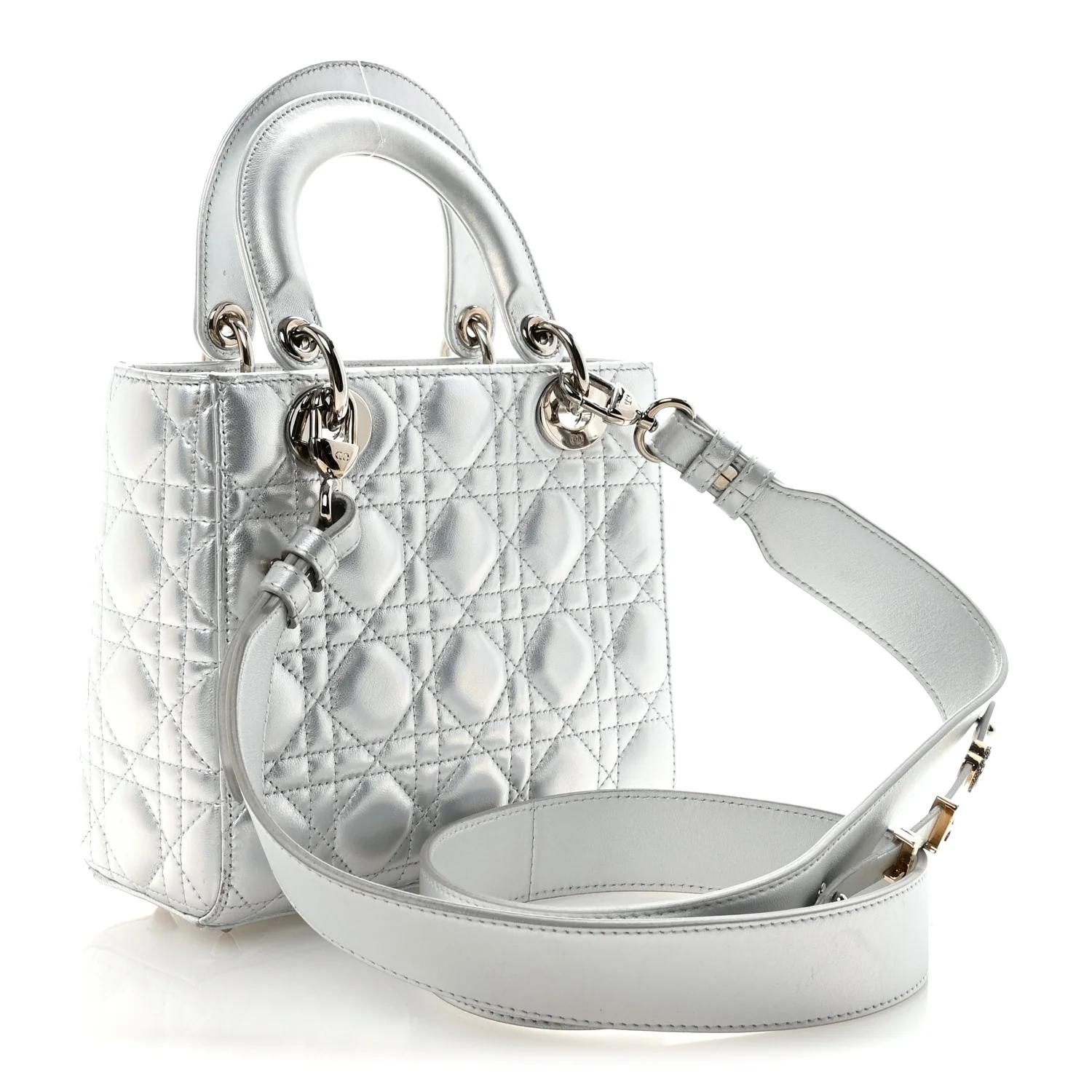 Iridescent Metallic Lambskin Cannage Small My ABCDior Lady Dior Silver - Image 3