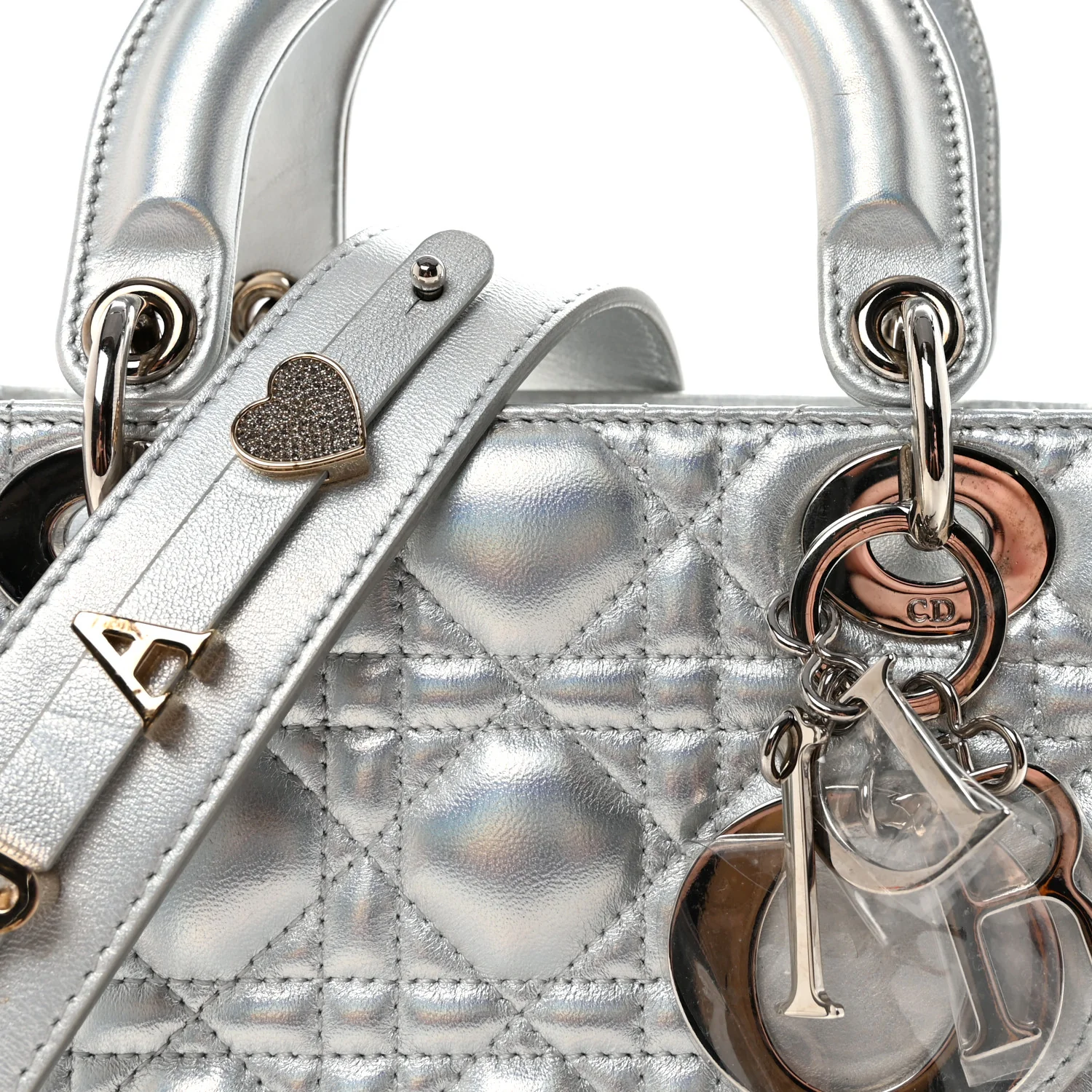 Iridescent Metallic Lambskin Cannage Small My ABCDior Lady Dior Silver - Image 7