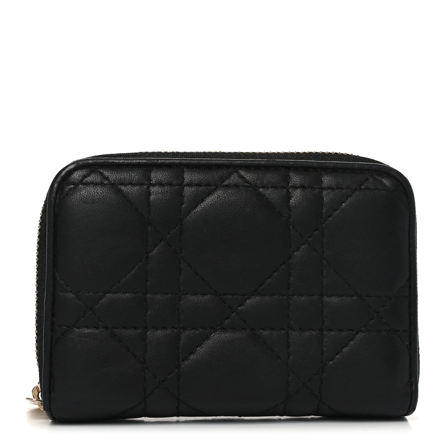 Lambskin Cannage Gusset Card Holder Black