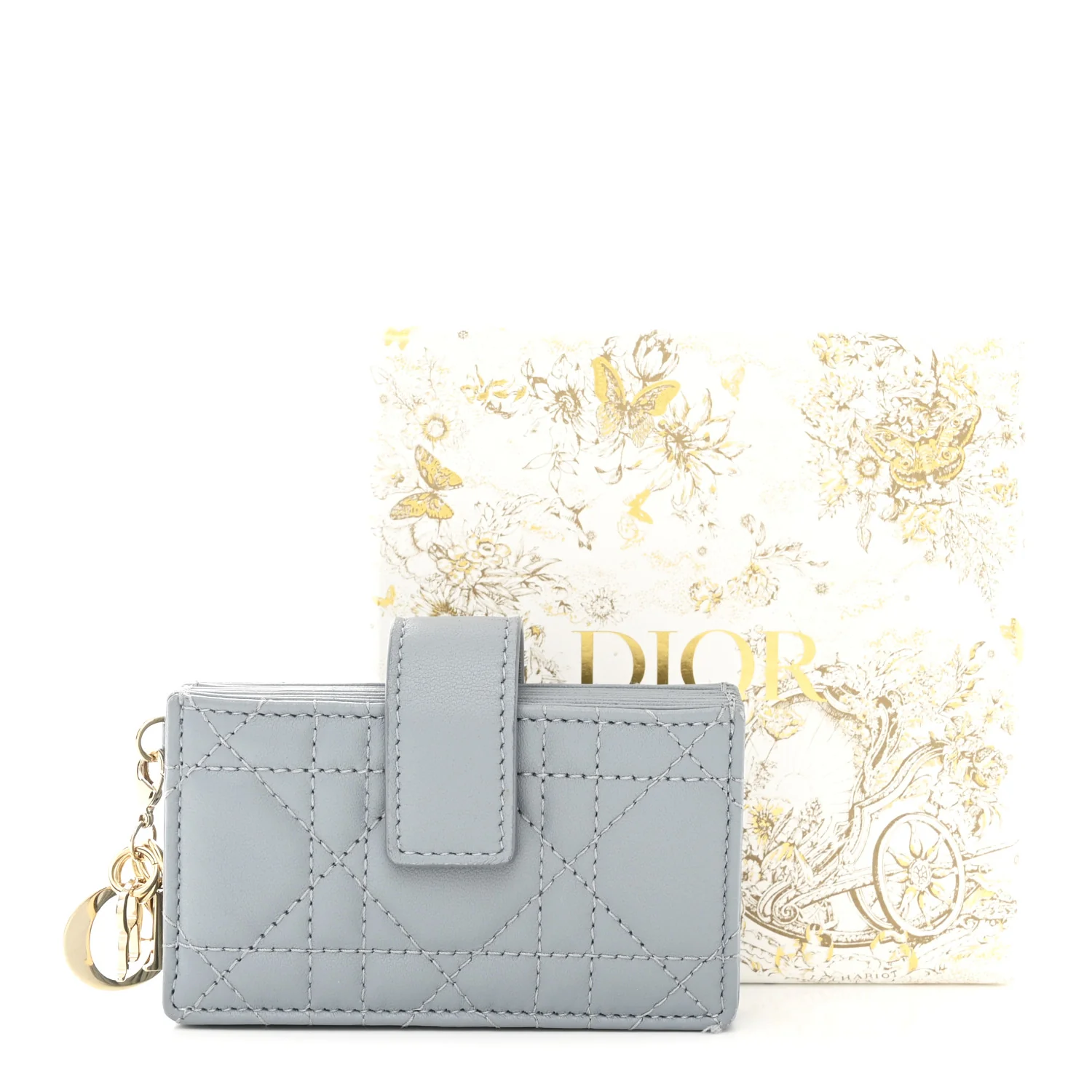 Lambskin Cannage Lady Dior 5-Gusset Card Holder Cloud Blue - Image 8