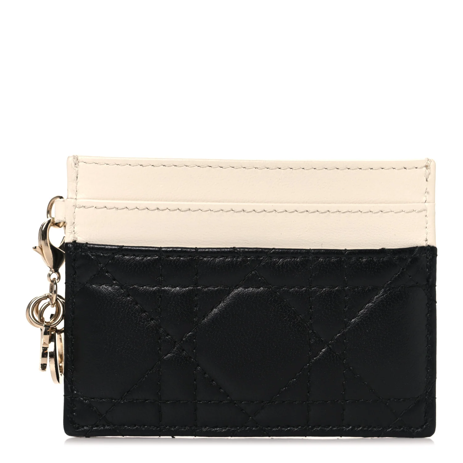 Lambskin Cannage Lady Dior Card Holder Black White