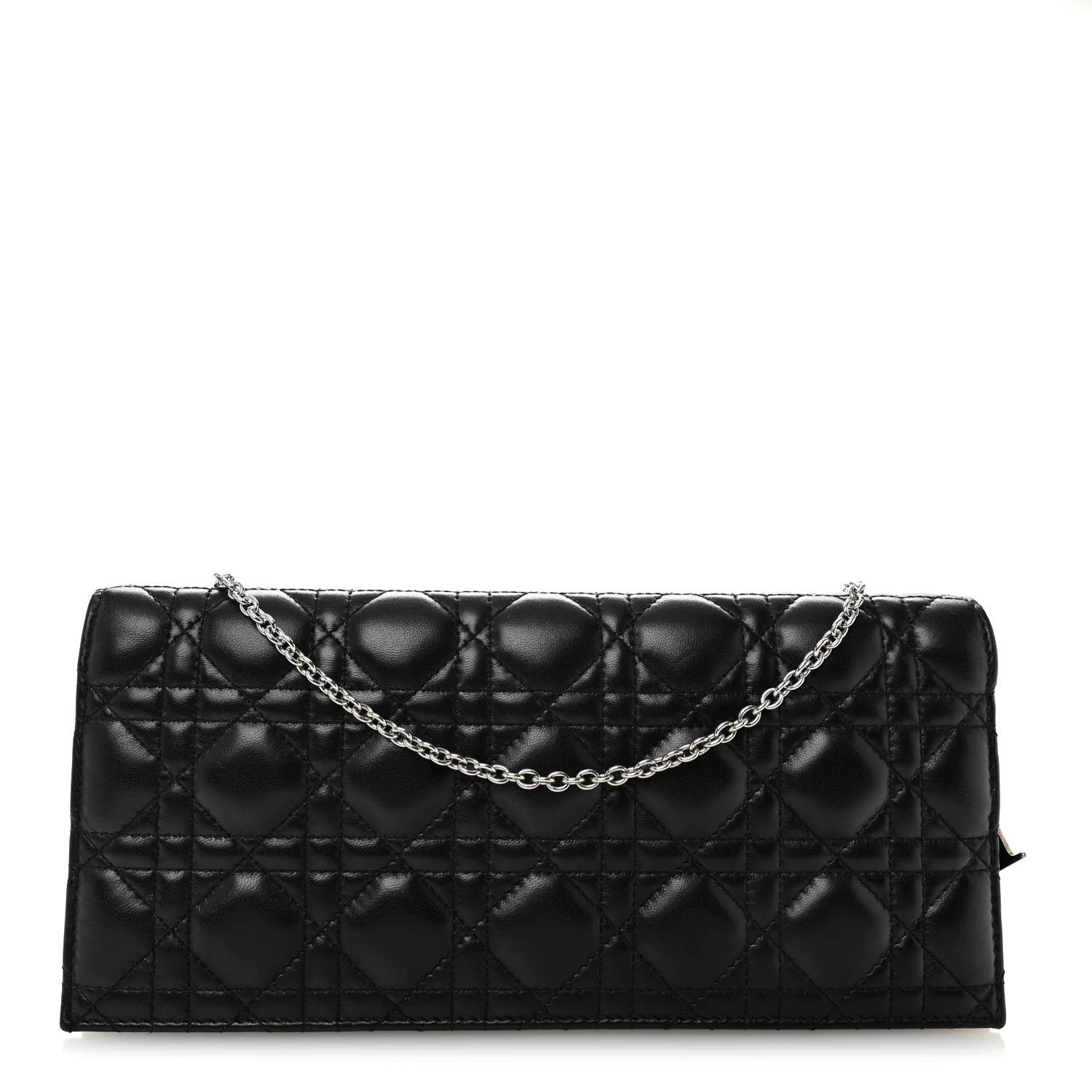Lambskin Cannage Lady Dior Convertible Clutch Black