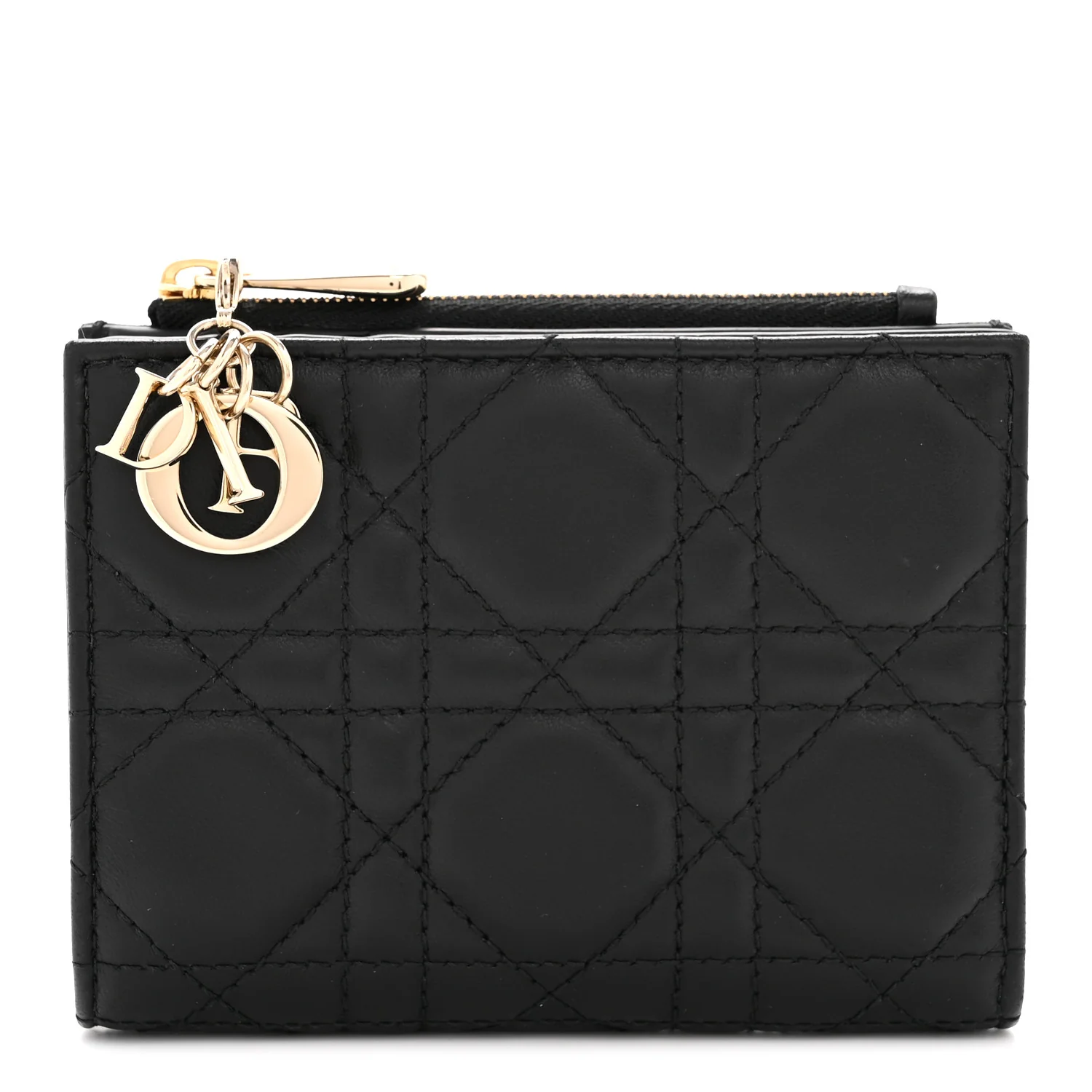 Lambskin Cannage Lady Dior Dahlia Wallet Black