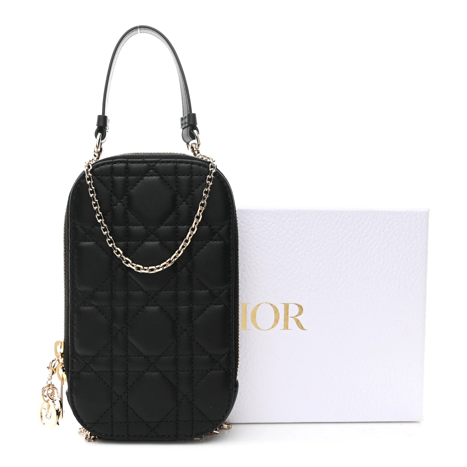 Lambskin Cannage Lady Dior Phone Holder Black - Image 11