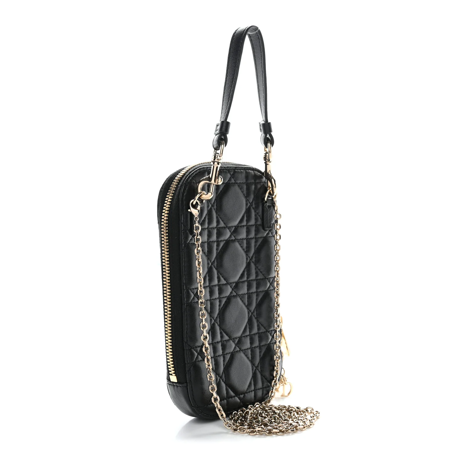 Lambskin Cannage Lady Dior Phone Holder Black - Image 3
