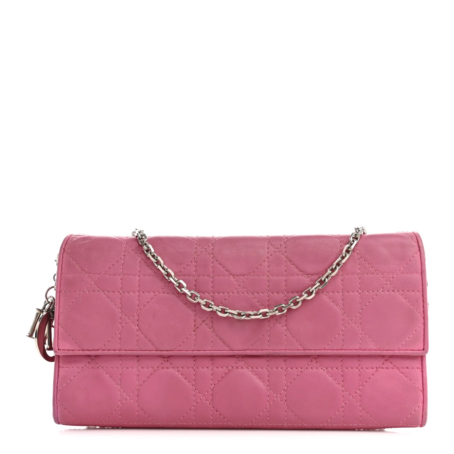 Lambskin Cannage Lady Dior Rendezvous Wallet On Chain Fuchsia