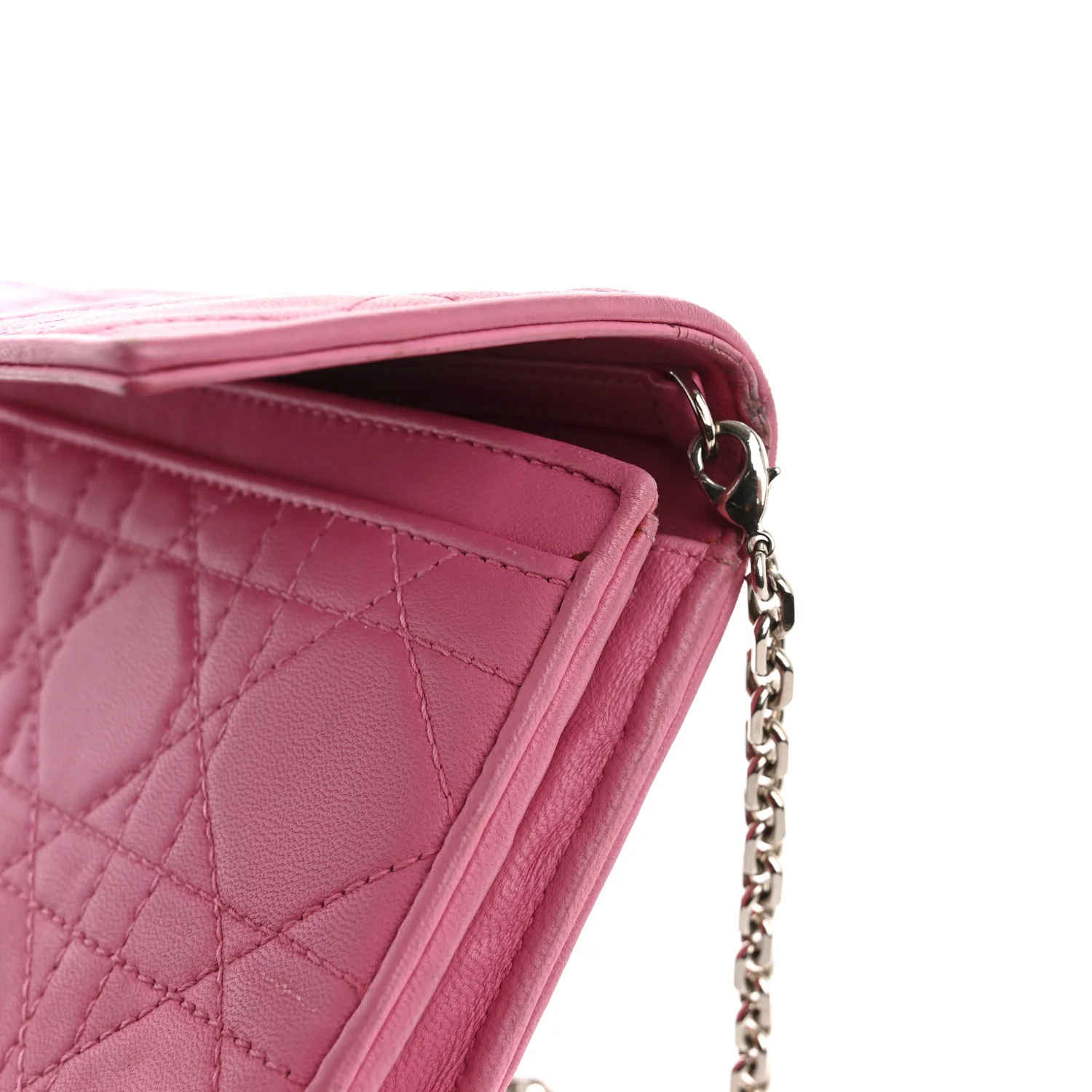 Lambskin Cannage Lady Dior Rendezvous Wallet On Chain Fuchsia - Image 12