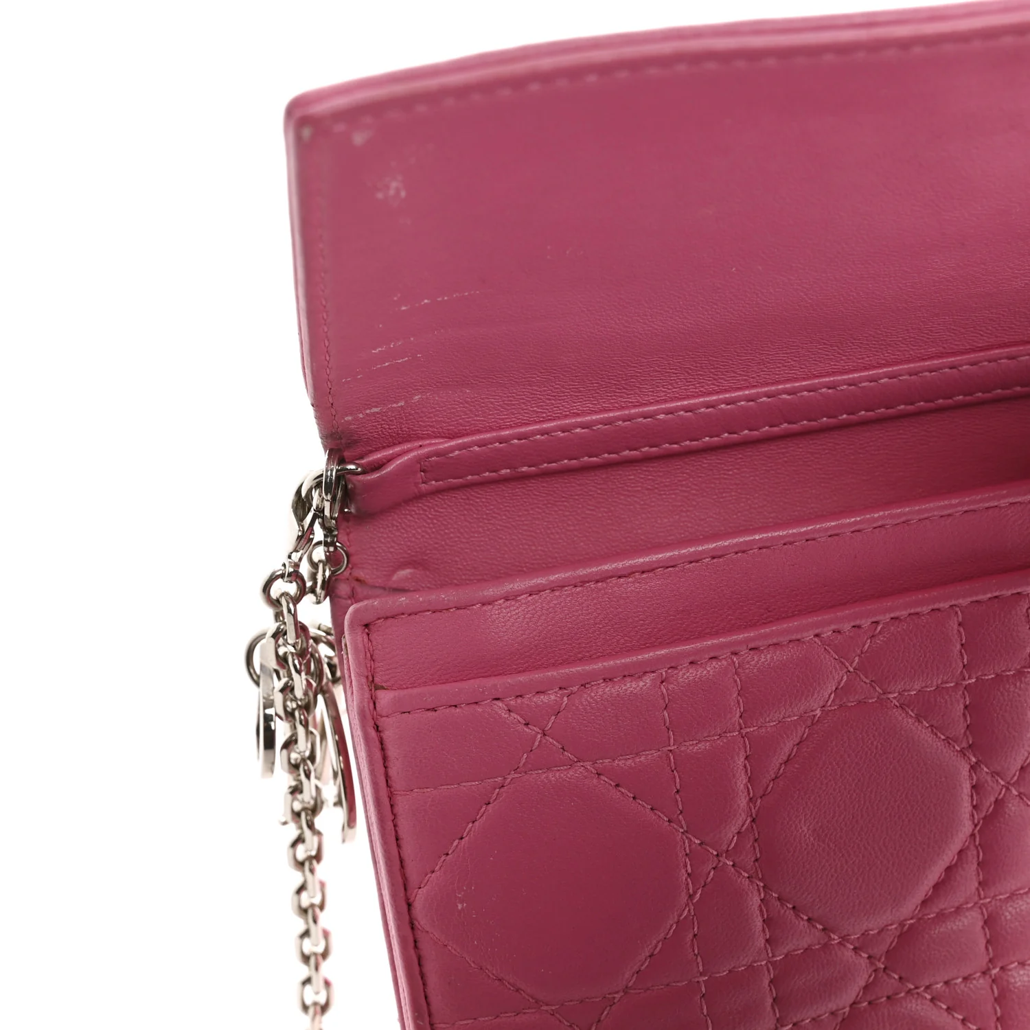 Lambskin Cannage Lady Dior Rendezvous Wallet On Chain Fuchsia - Image 13