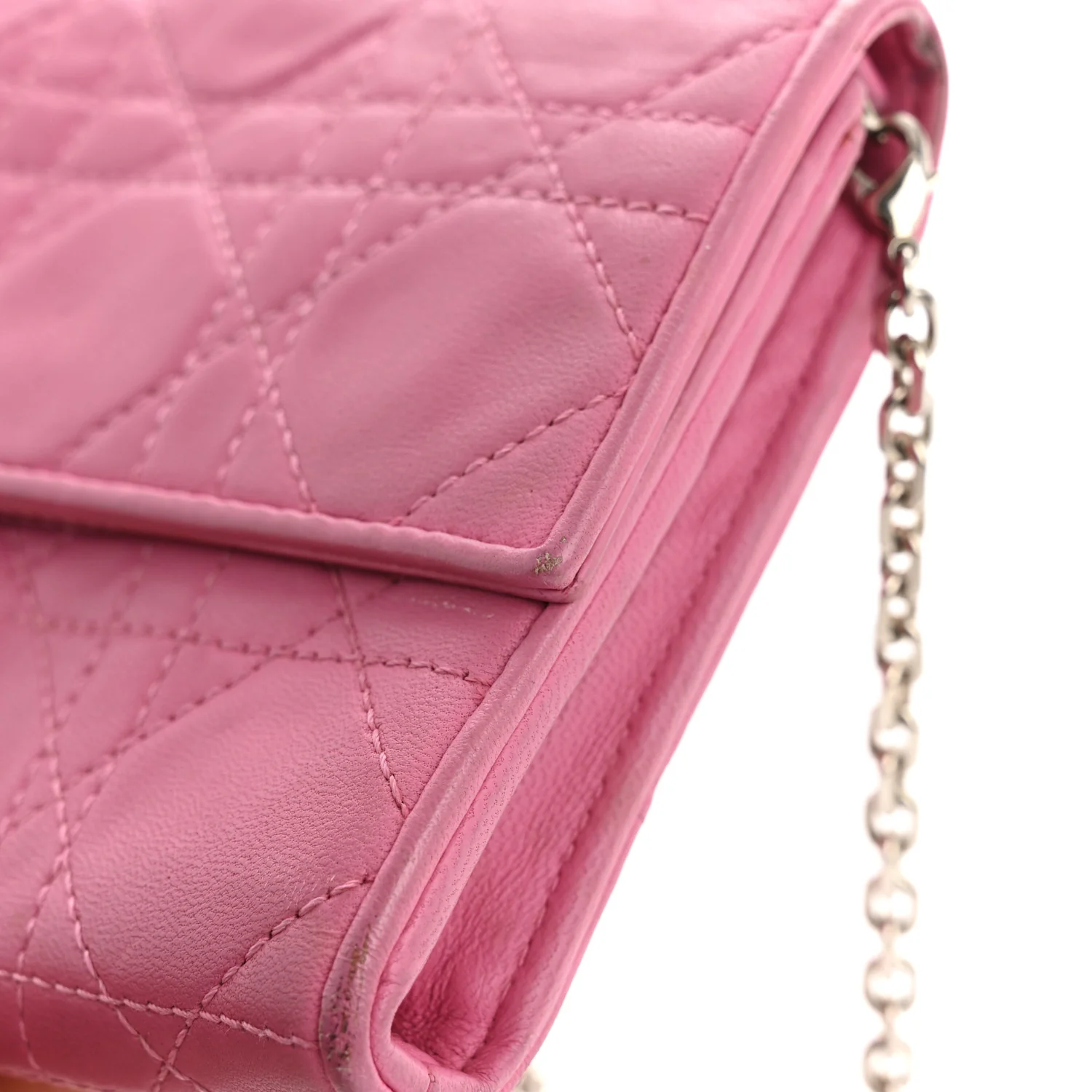 Lambskin Cannage Lady Dior Rendezvous Wallet On Chain Fuchsia - Image 16